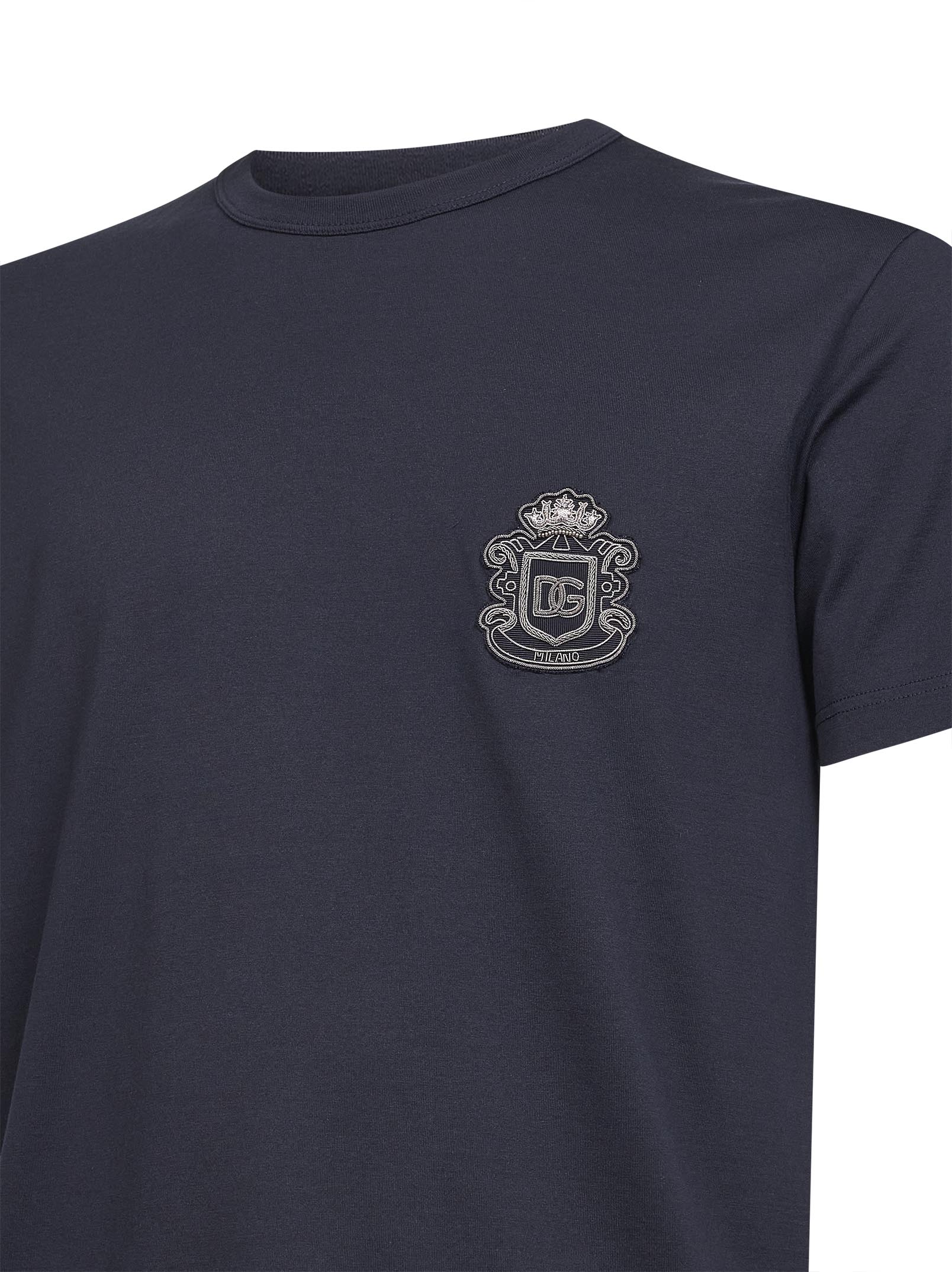 Dolce & Gabbana Men Blue Cotton Heraldic Patch T-Shirt DOLCE & GABBANA