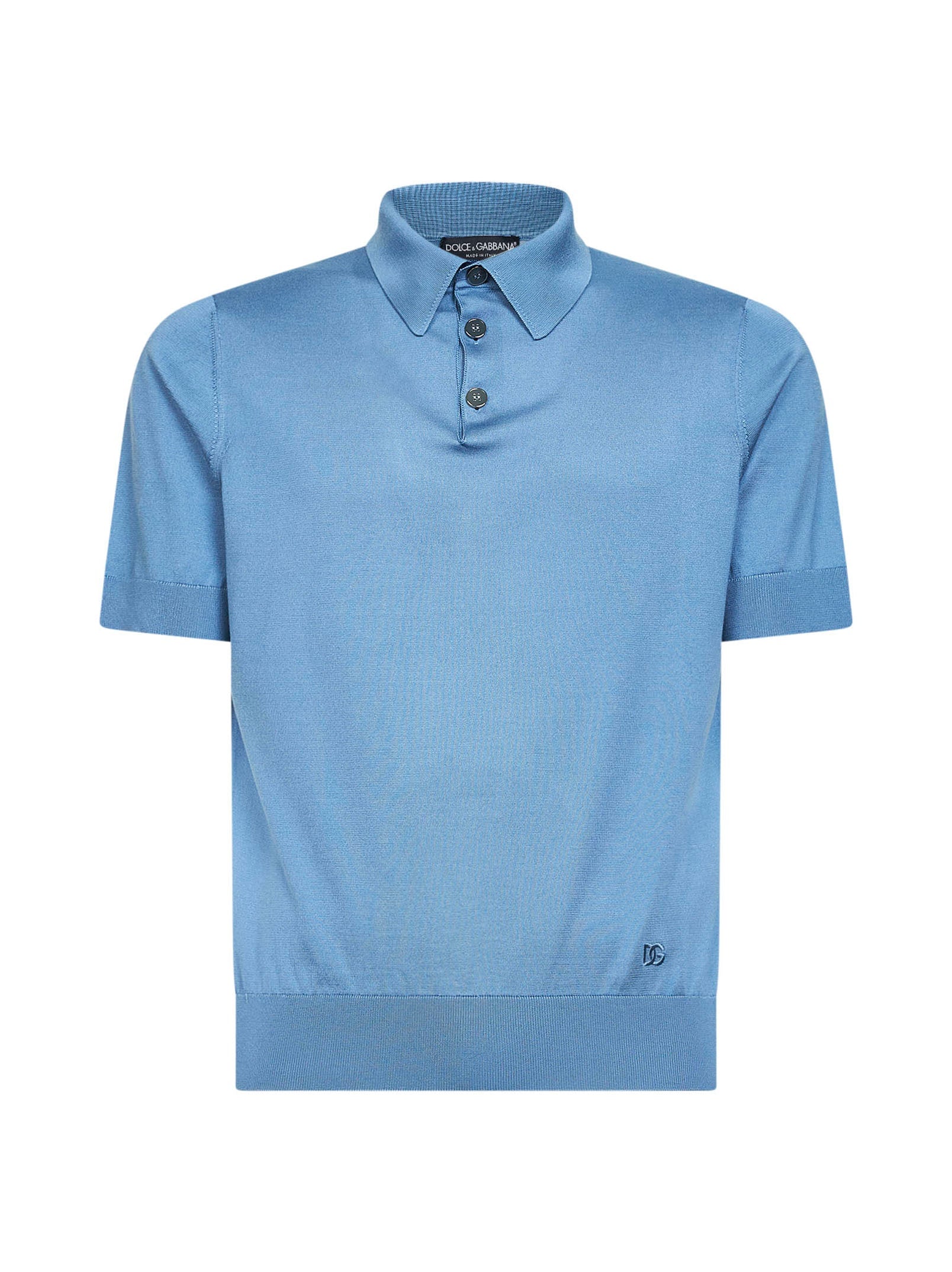 Dolce & Gabbana Men Light Blue Silk Knit Polo Shirt DOLCE & GABBANA