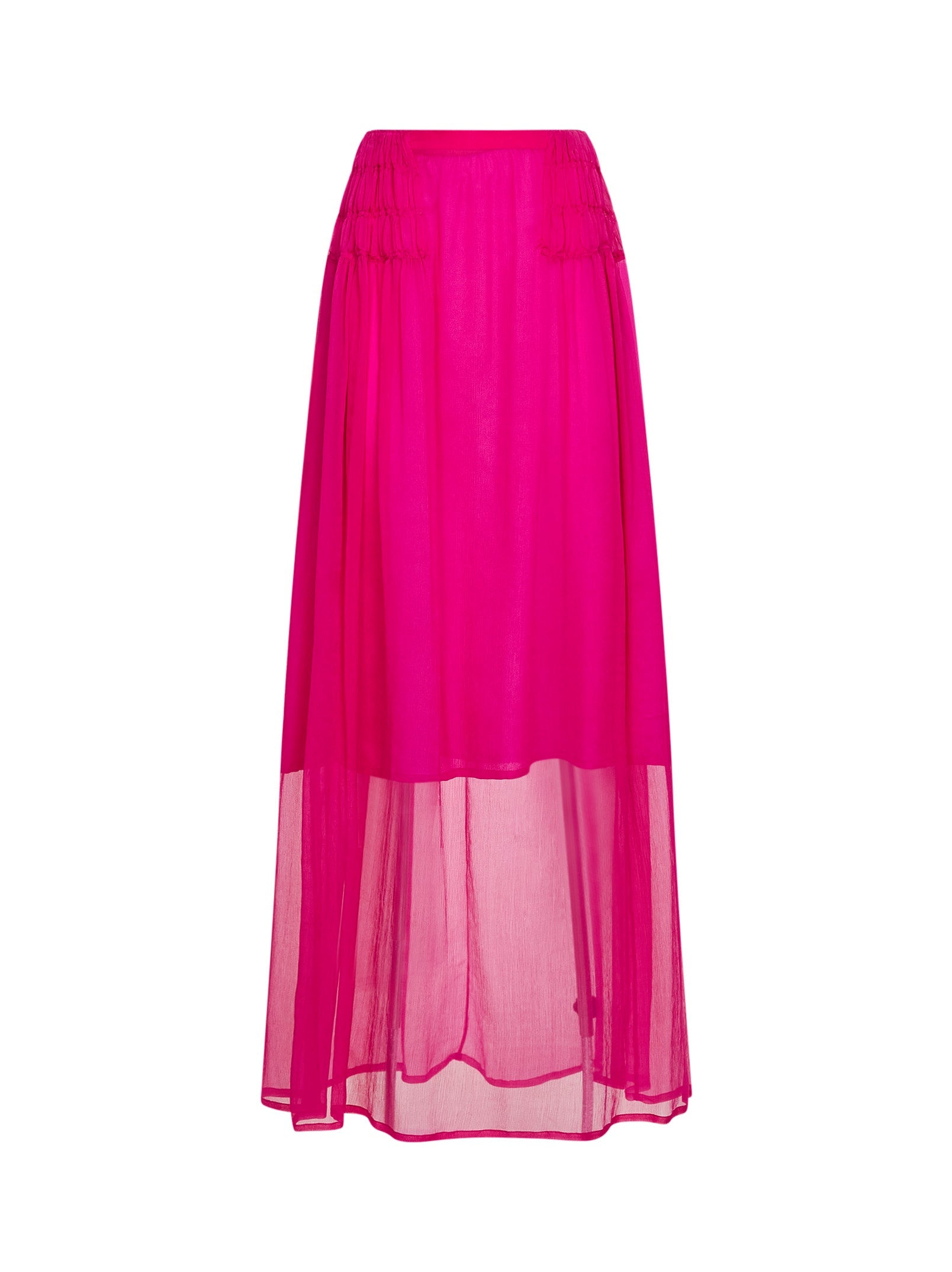 Dries Van Noten Women Fuchsia Silk Muslin Long Ruffled Skirt DRIES VAN NOTEN