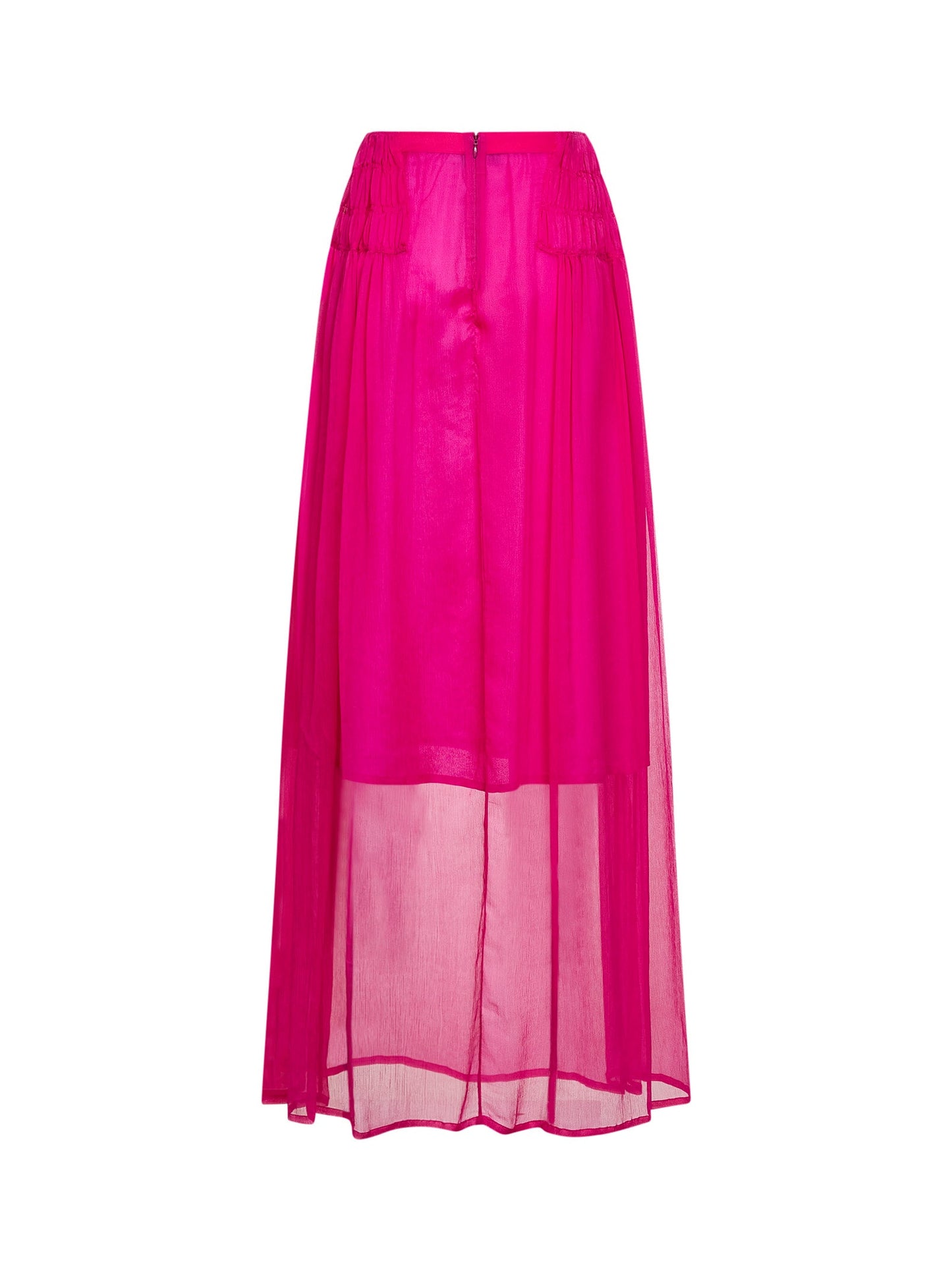 Dries Van Noten Women Fuchsia Silk Muslin Long Ruffled Skirt DRIES VAN NOTEN