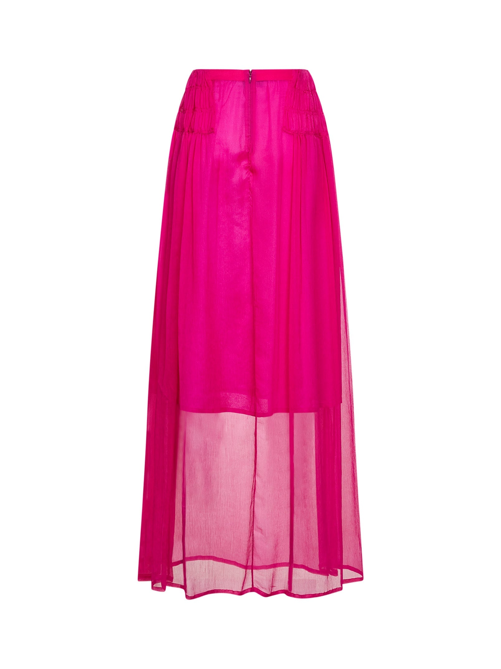 Dries Van Noten Women Fuchsia Silk Muslin Long Ruffled Skirt DRIES VAN NOTEN