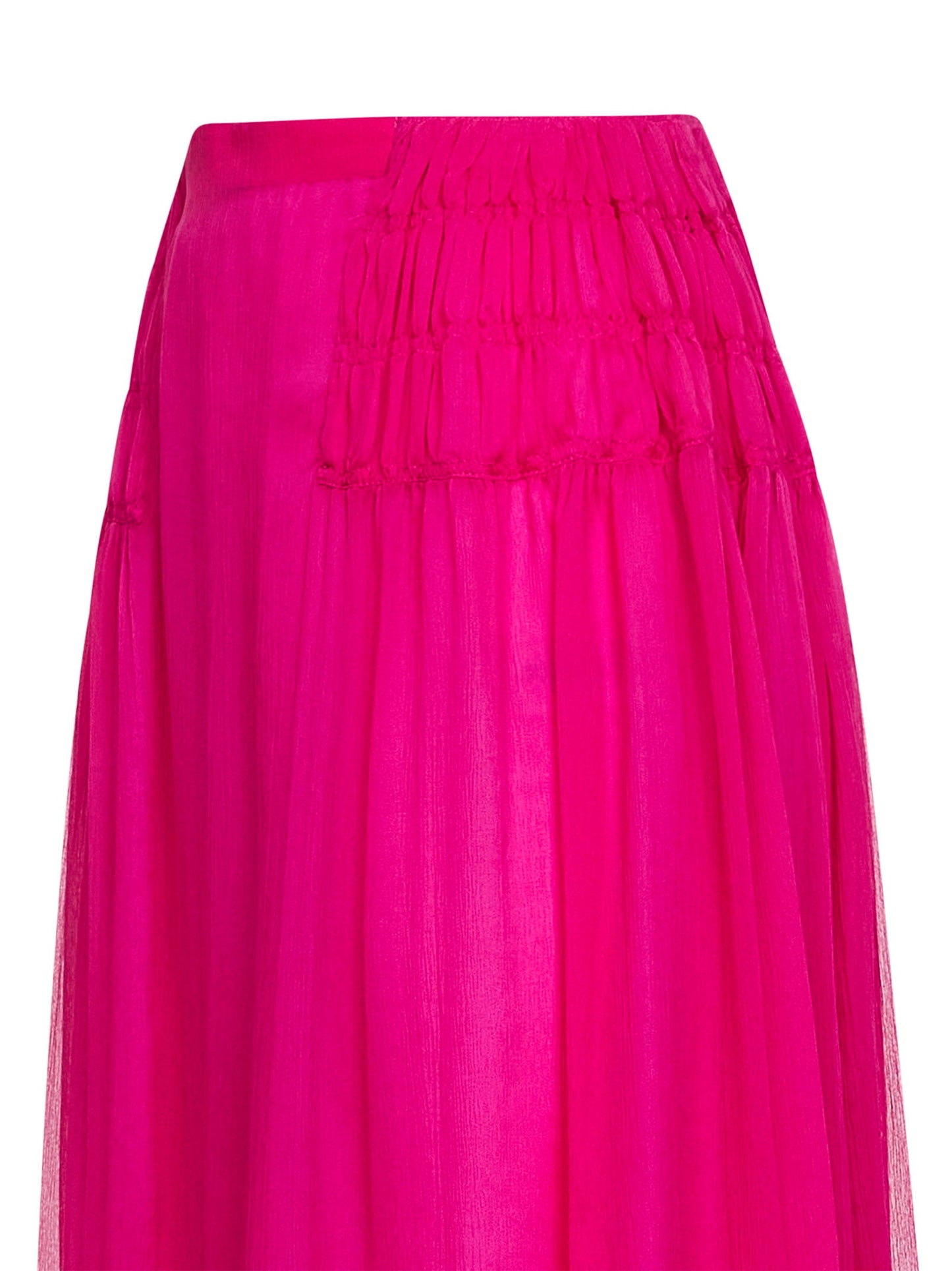 Dries Van Noten Women Fuchsia Silk Muslin Long Ruffled Skirt DRIES VAN NOTEN