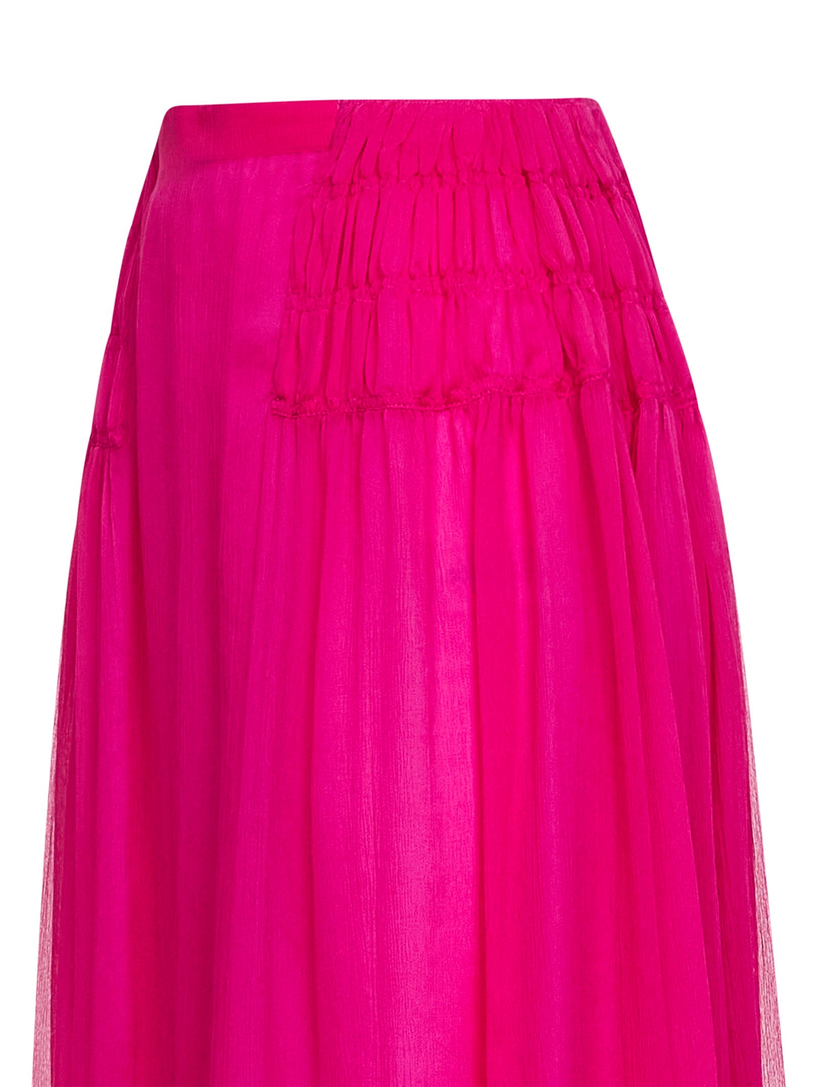 Dries Van Noten Women Fuchsia Silk Muslin Long Ruffled Skirt DRIES VAN NOTEN