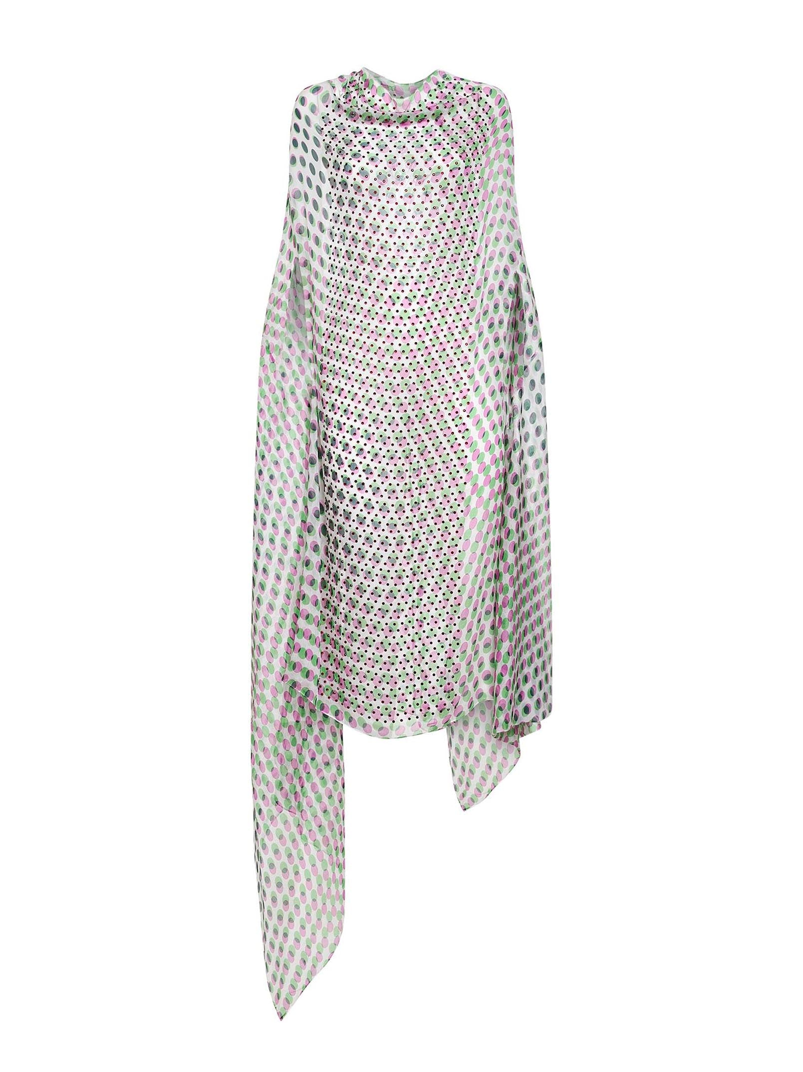 Dries Van Noten Women Ecru Silk Crepon Layered Optical Polka Dot-Print Cape-Style Dress DRIES VAN NOTEN
