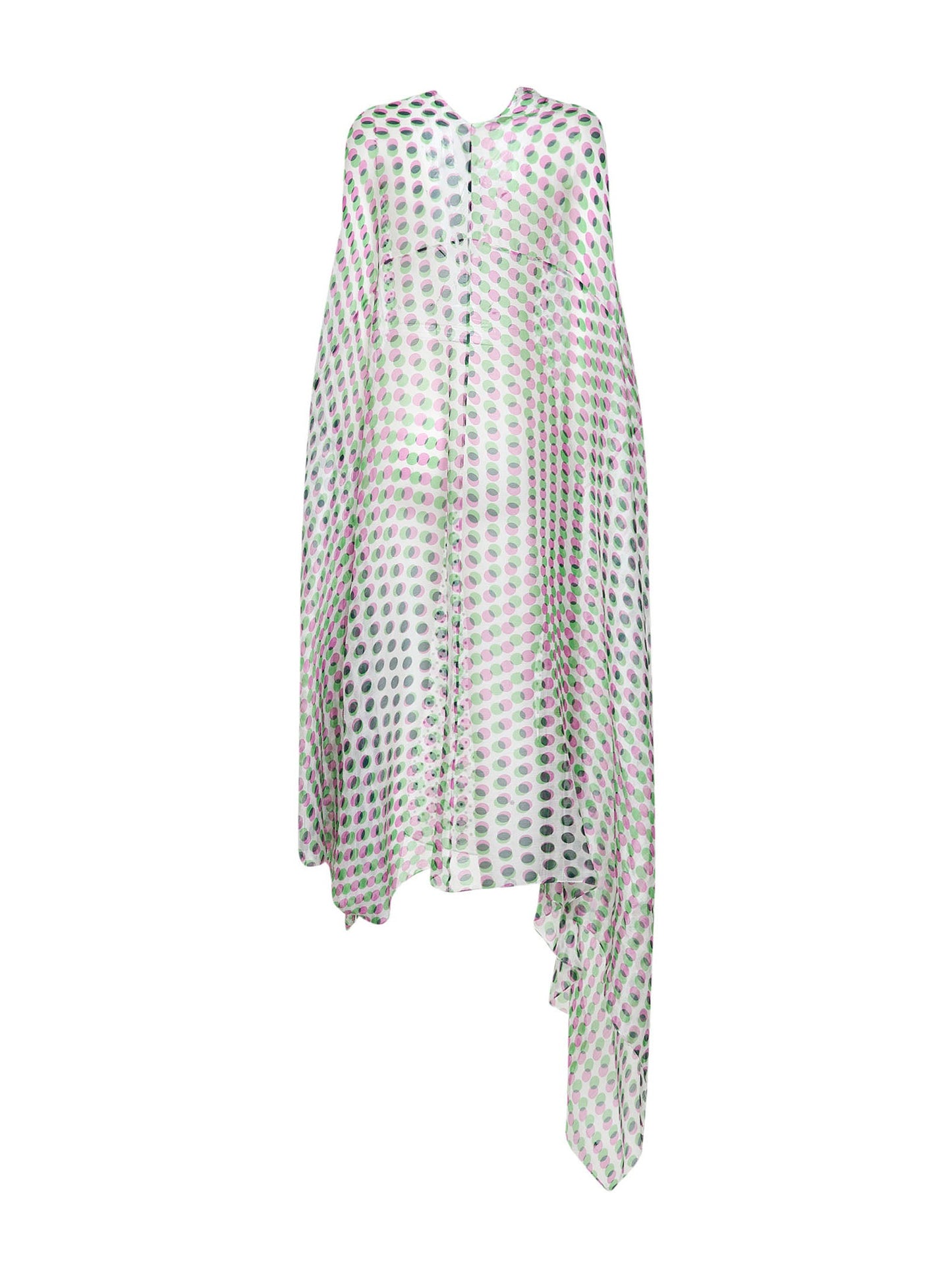 Dries Van Noten Women Ecru Silk Crepon Layered Optical Polka Dot-Print Cape-Style Dress DRIES VAN NOTEN