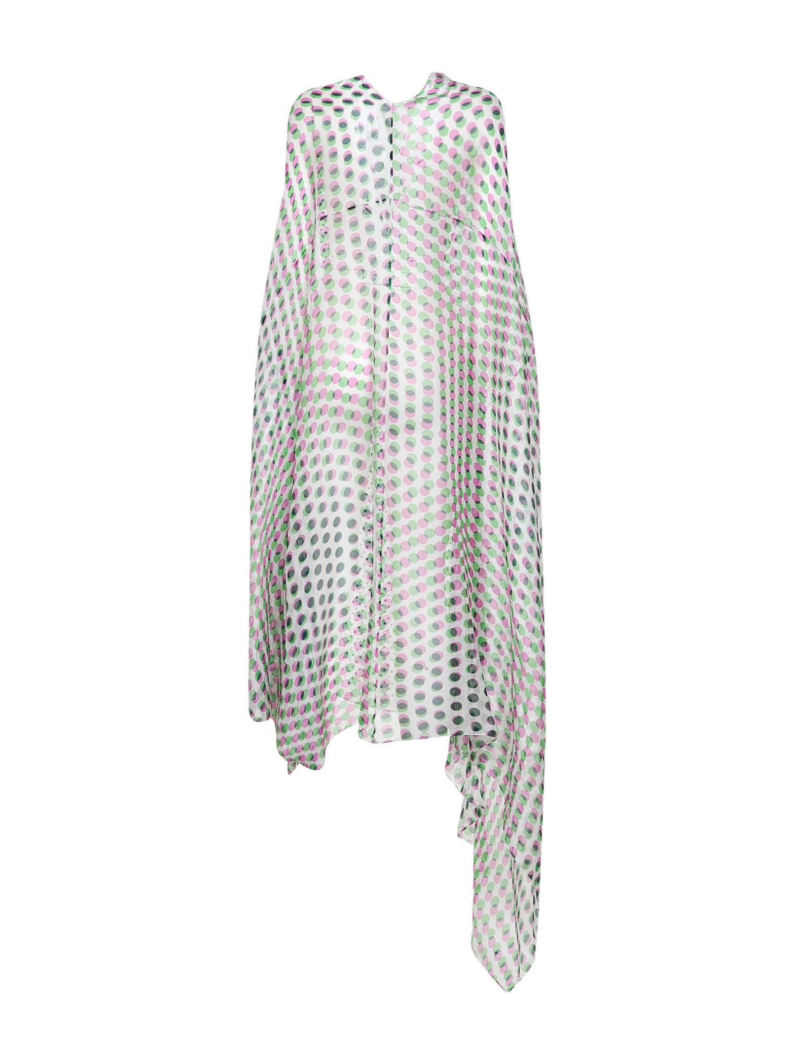Dries Van Noten Women Ecru Silk Crepon Layered Optical Polka Dot-Print Cape-Style Dress DRIES VAN NOTEN
