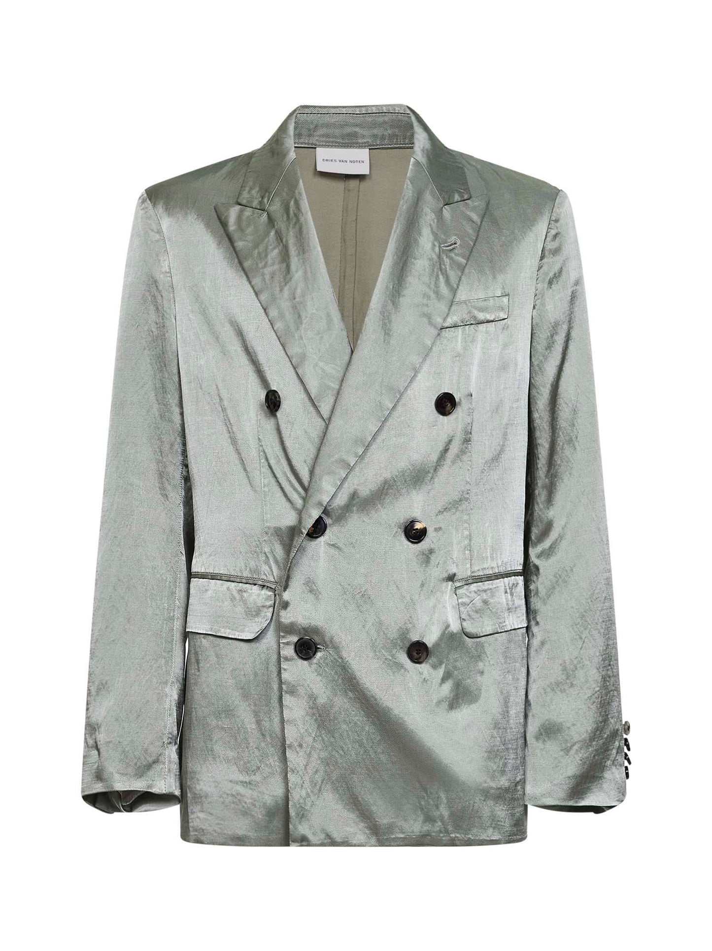 Dries Van Noten Men Mint Green Viscose And Cotton Double-Breasted Blazer DRIES VAN NOTEN