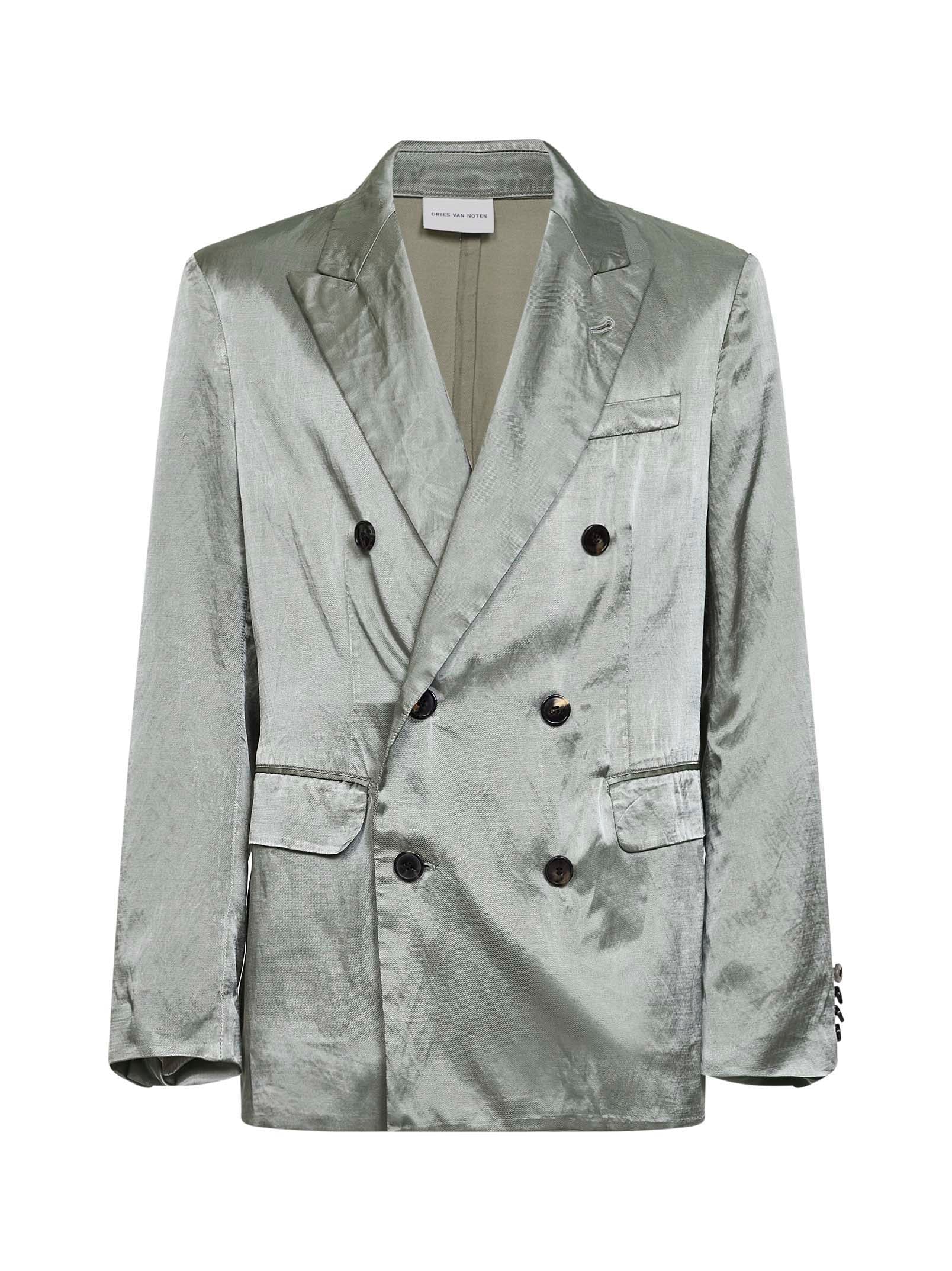 Dries Van Noten Men Mint Green Viscose And Cotton Double-Breasted Blazer DRIES VAN NOTEN