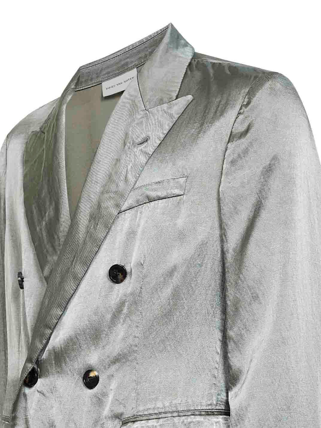 Dries Van Noten Men Mint Green Viscose And Cotton Double-Breasted Blazer DRIES VAN NOTEN