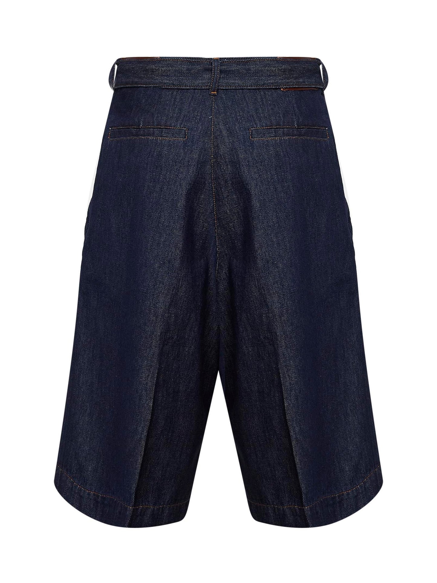 Dries Van Noten Women Indigo Denim Belted And Pleated Bermuda Shorts DRIES VAN NOTEN