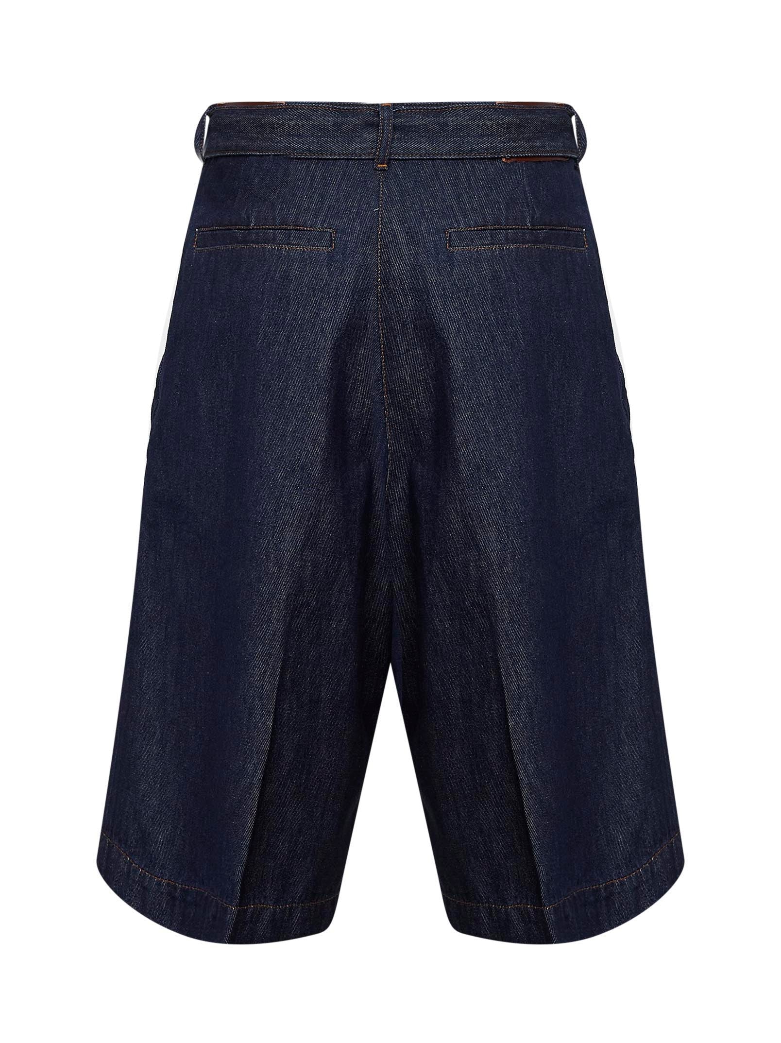 Dries Van Noten Women Indigo Denim Belted And Pleated Bermuda Shorts DRIES VAN NOTEN