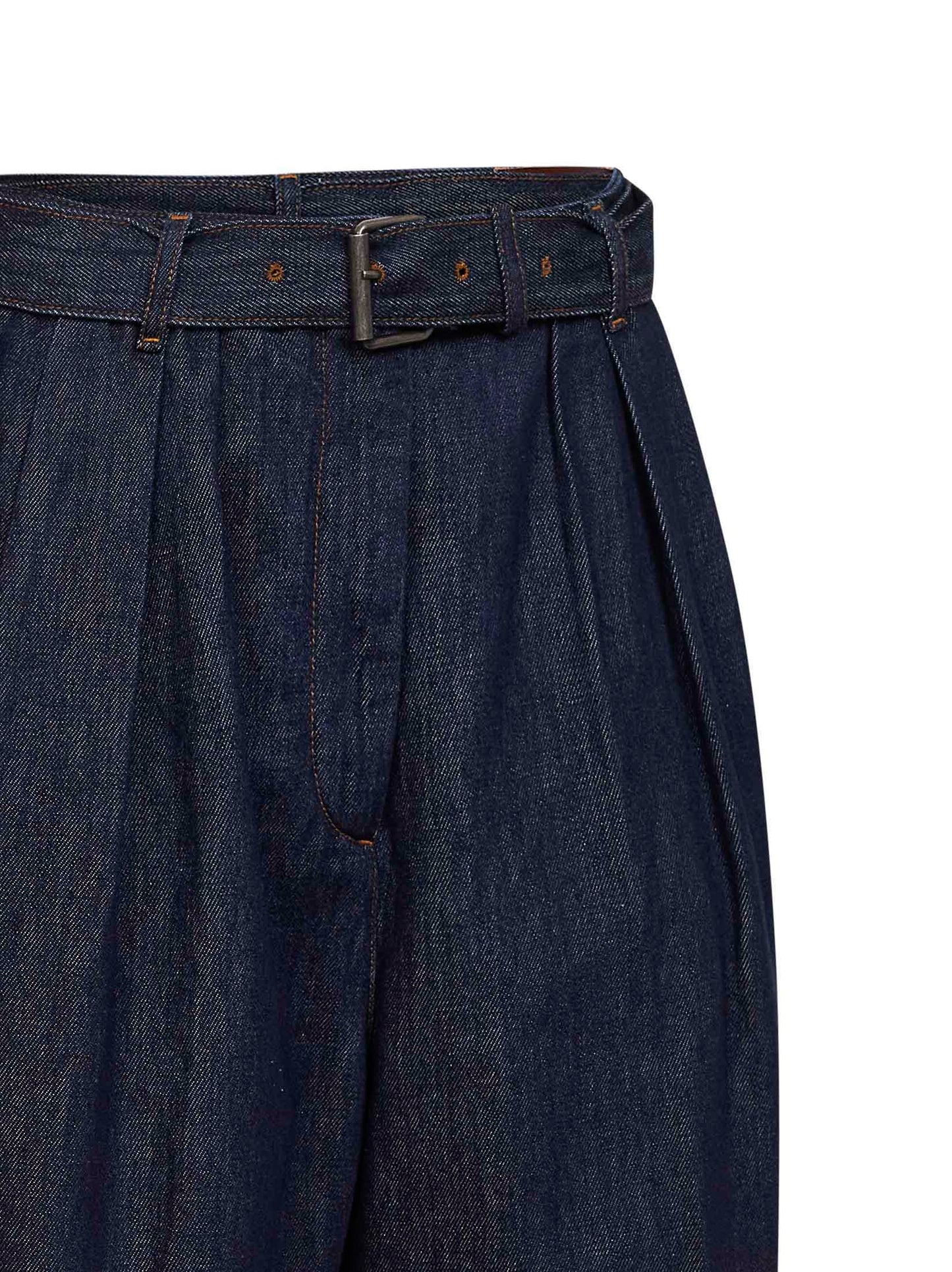 Dries Van Noten Women Indigo Denim Belted And Pleated Bermuda Shorts DRIES VAN NOTEN
