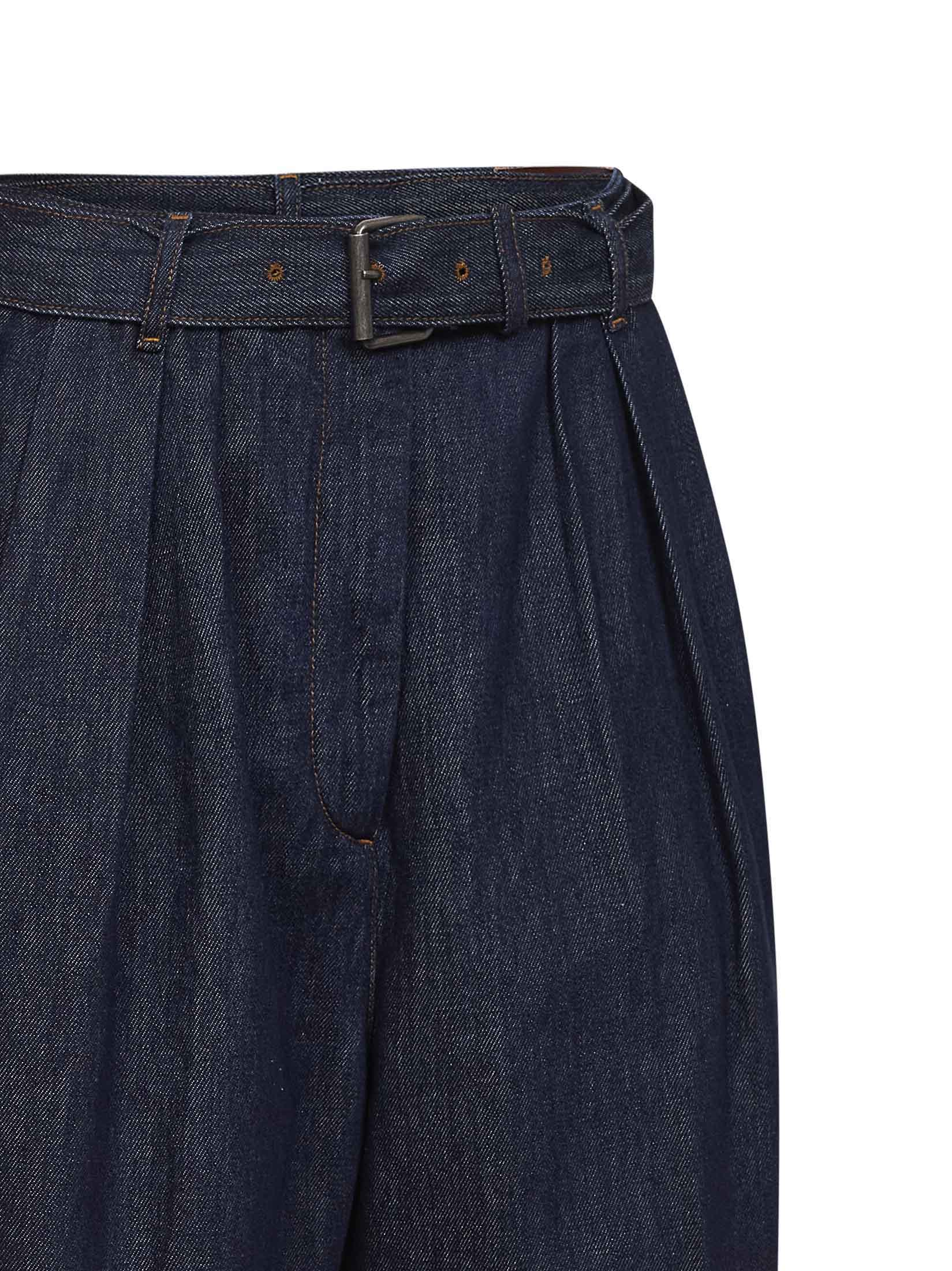 Dries Van Noten Women Indigo Denim Belted And Pleated Bermuda Shorts DRIES VAN NOTEN
