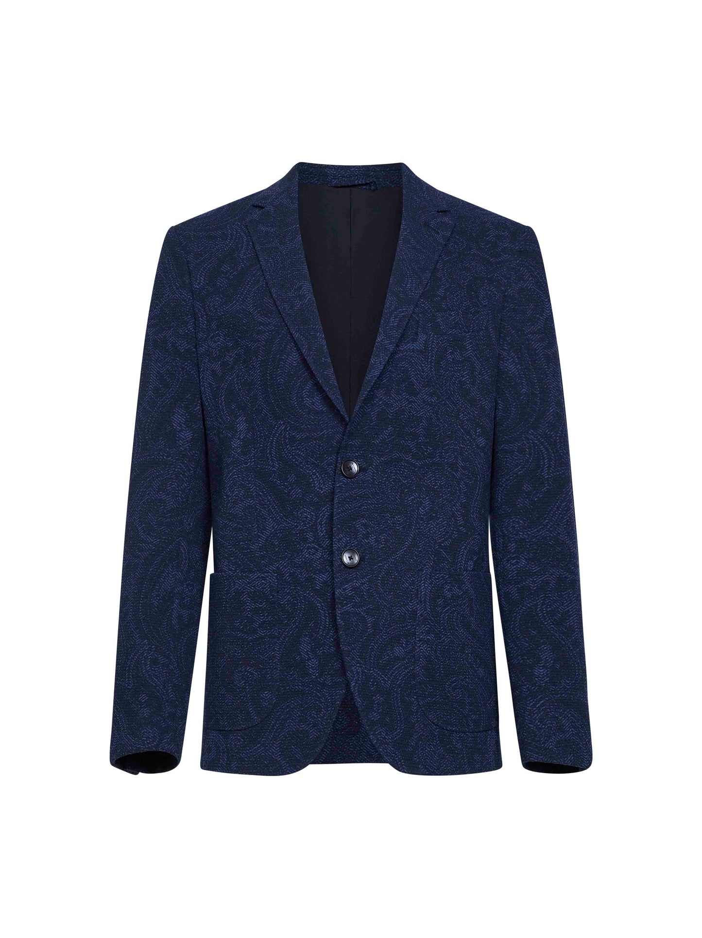 Etro Men Blue Paisley-Pattern Seersucker Jersey Single-Breasted Jacket ETRO