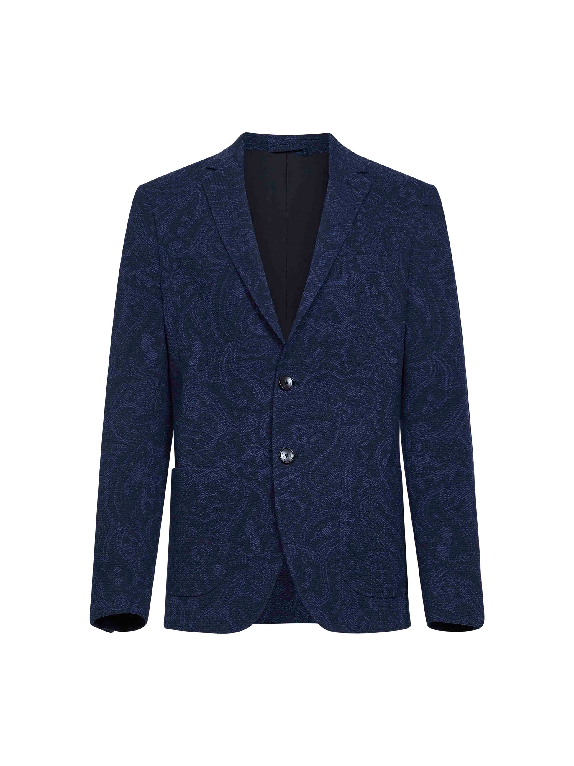 Etro Men Blue Paisley-Pattern Seersucker Jersey Single-Breasted Jacket ETRO