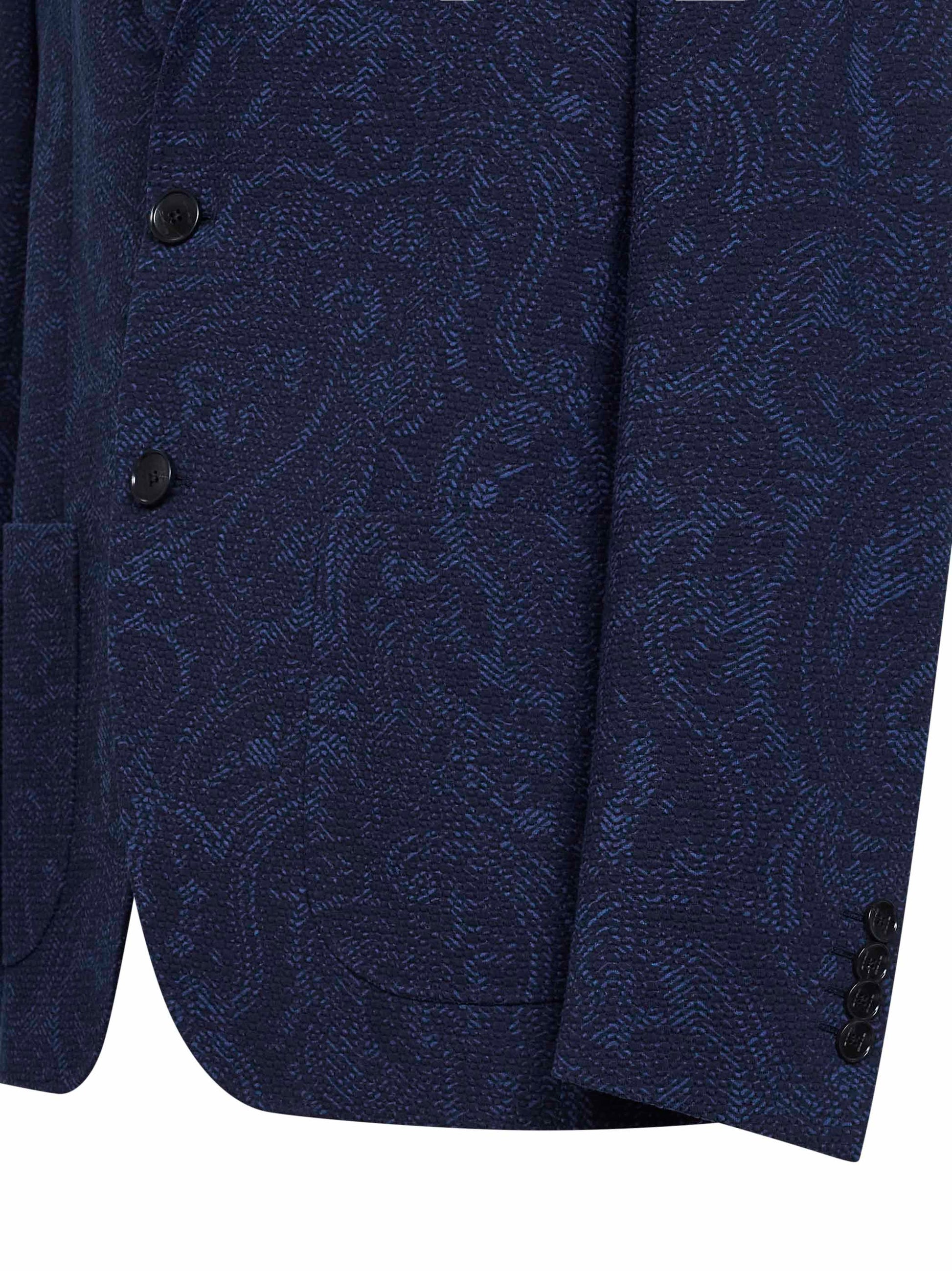Etro Men Blue Paisley-Pattern Seersucker Jersey Single-Breasted Jacket ETRO