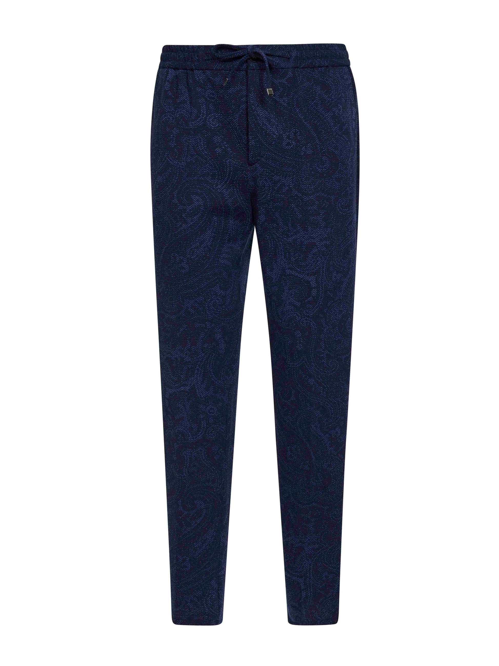 Etro Men Blue Paisley-Pattern Seersucker Jersey Jogger Trousers ETRO