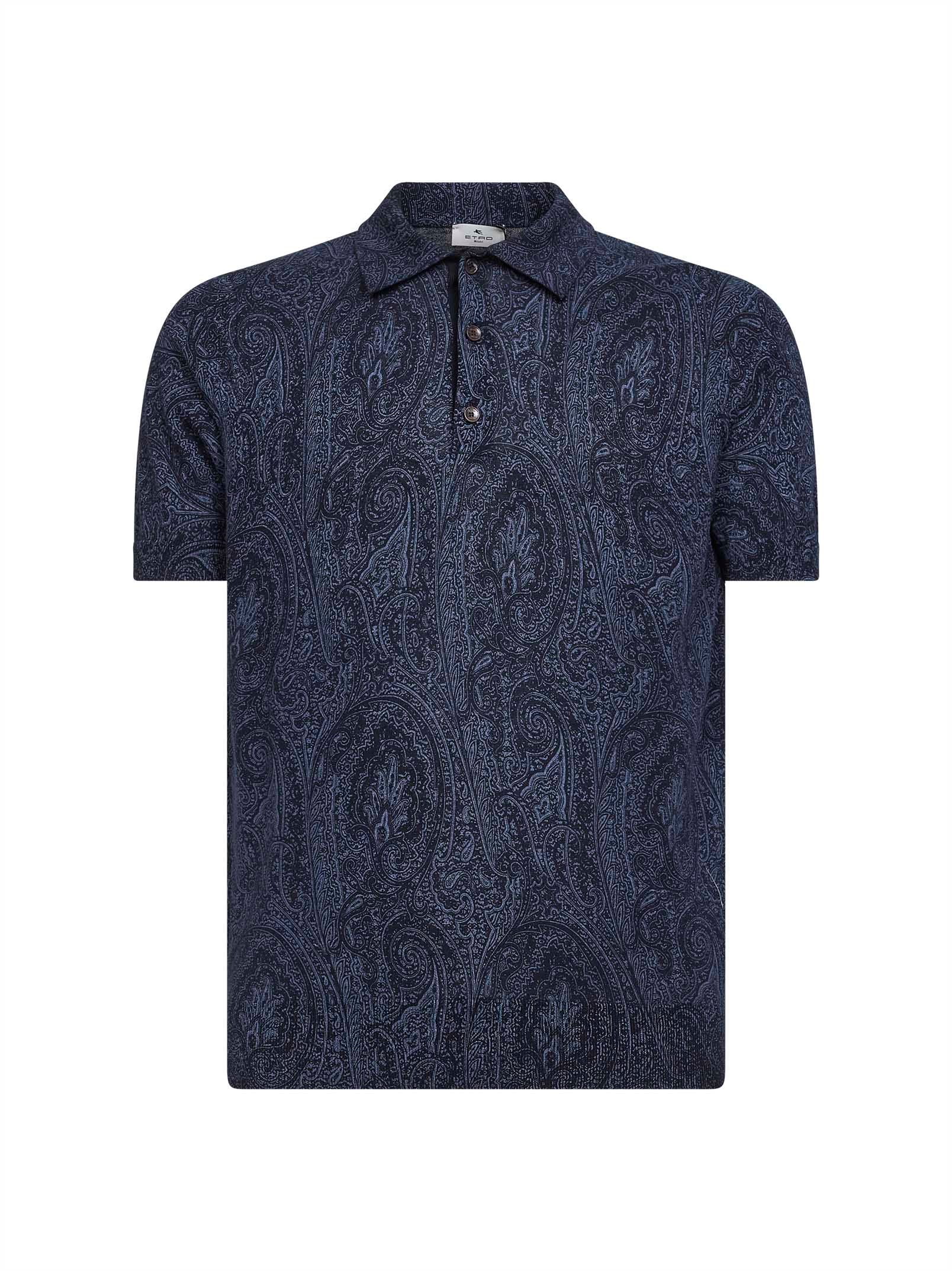 Etro Men Blue Paisley-Pattern Cotton-Silk Blend Knit Polo Shirt ETRO