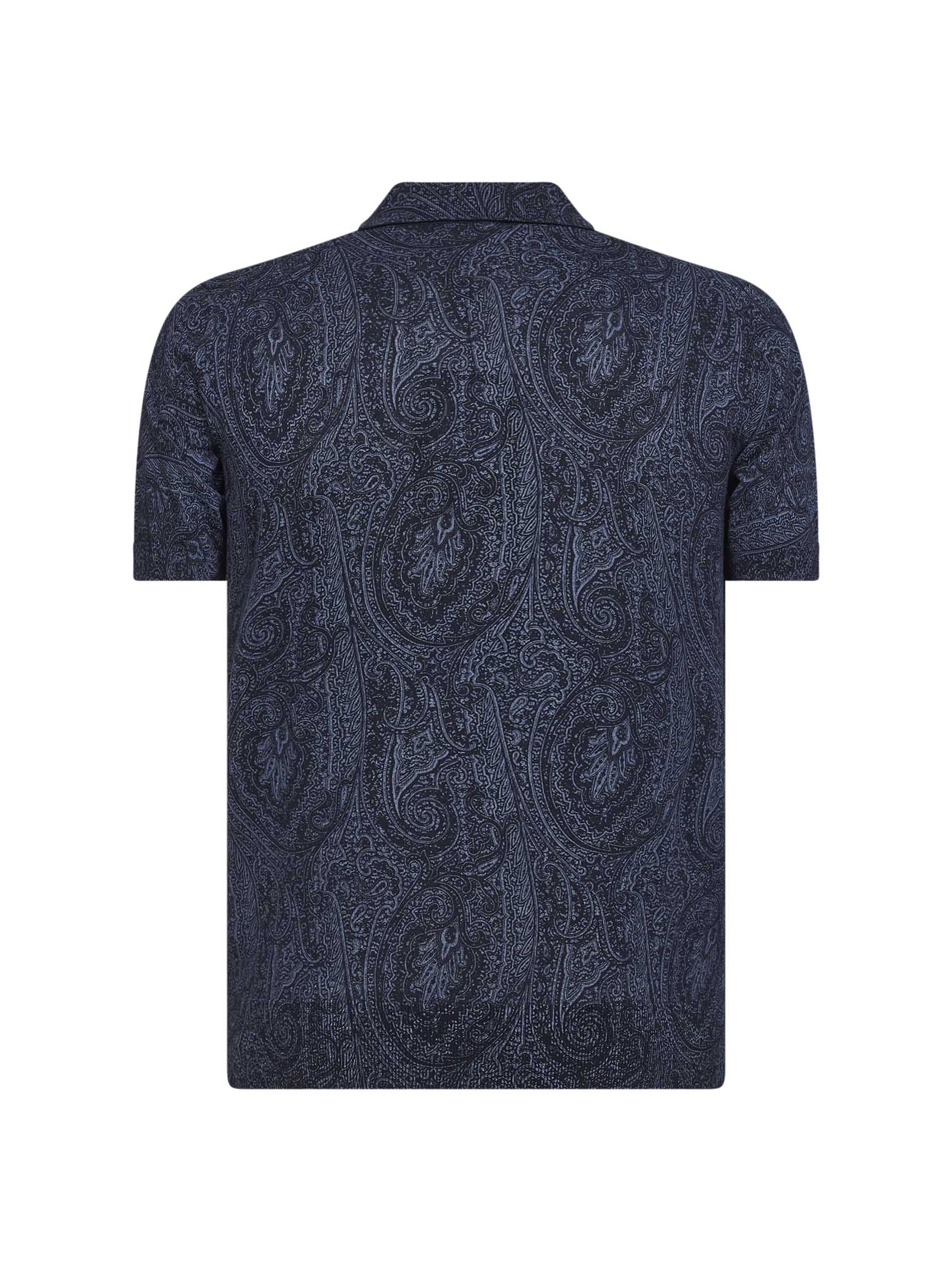 Etro Men Blue Paisley-Pattern Cotton-Silk Blend Knit Polo Shirt ETRO