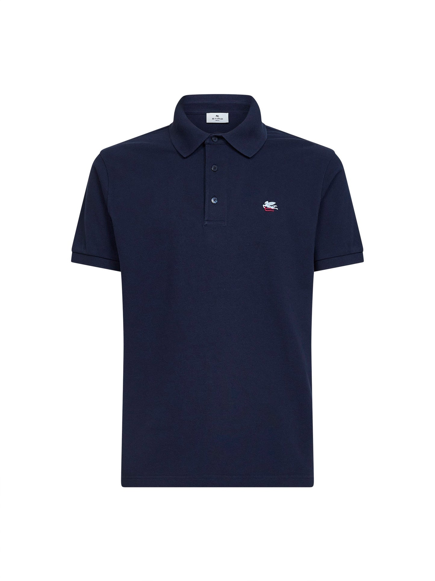 Etro Men Blue Cotton Pique Polo Shirt With Pegaso Embroidery ETRO