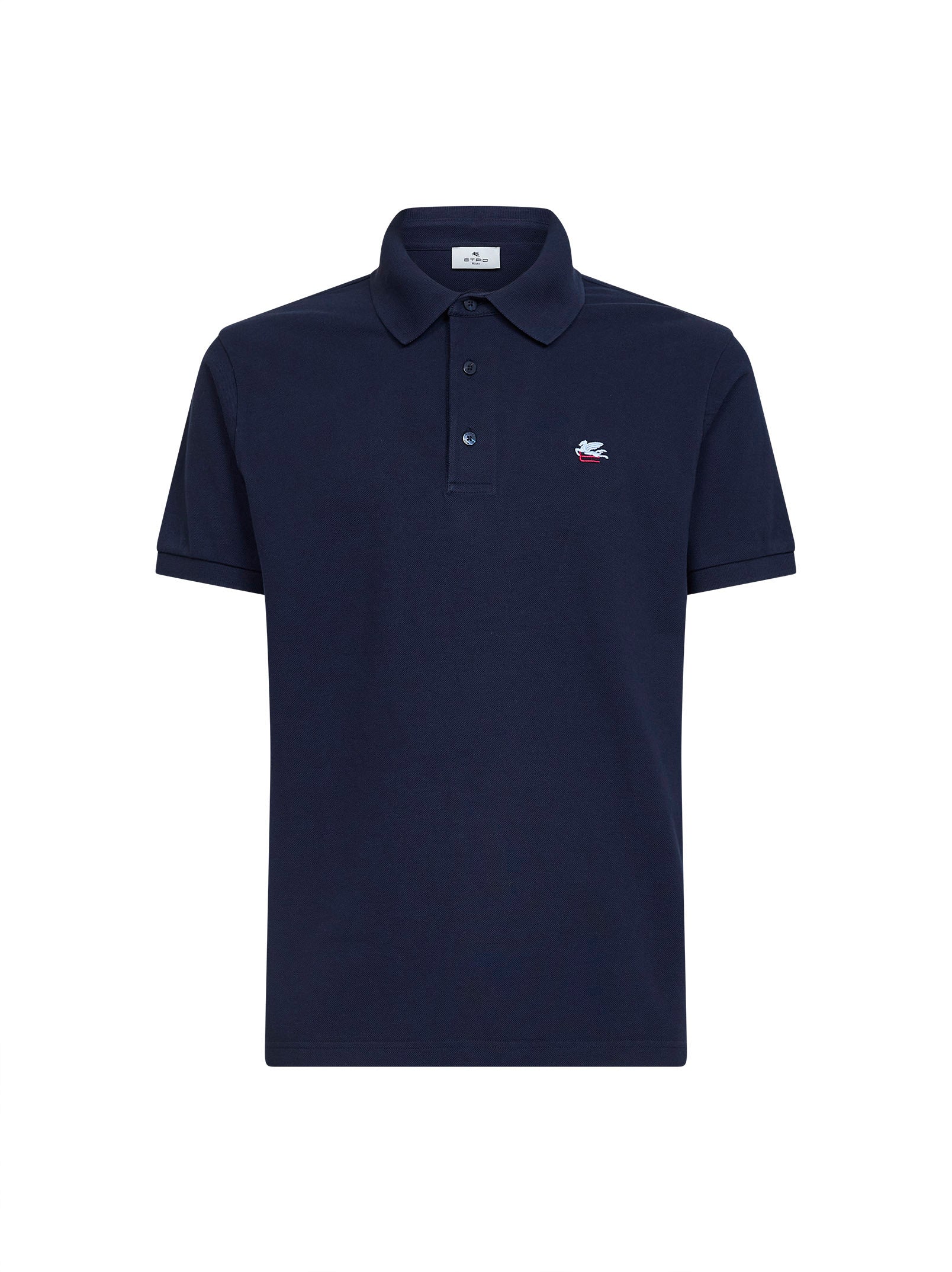 Etro Men Blue Cotton Pique Polo Shirt With Pegaso Embroidery ETRO