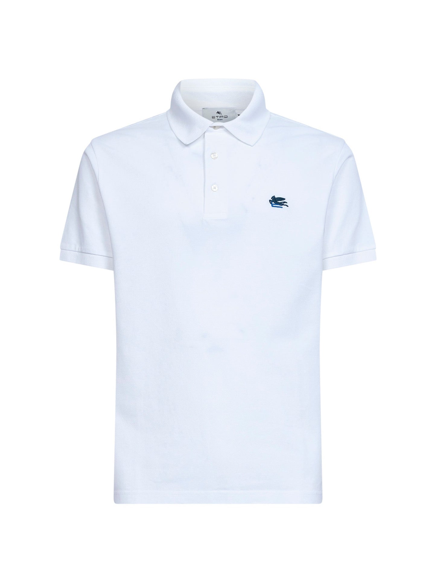 Etro Men White Cotton Pique Polo Shirt With Pegaso Embroidery ETRO