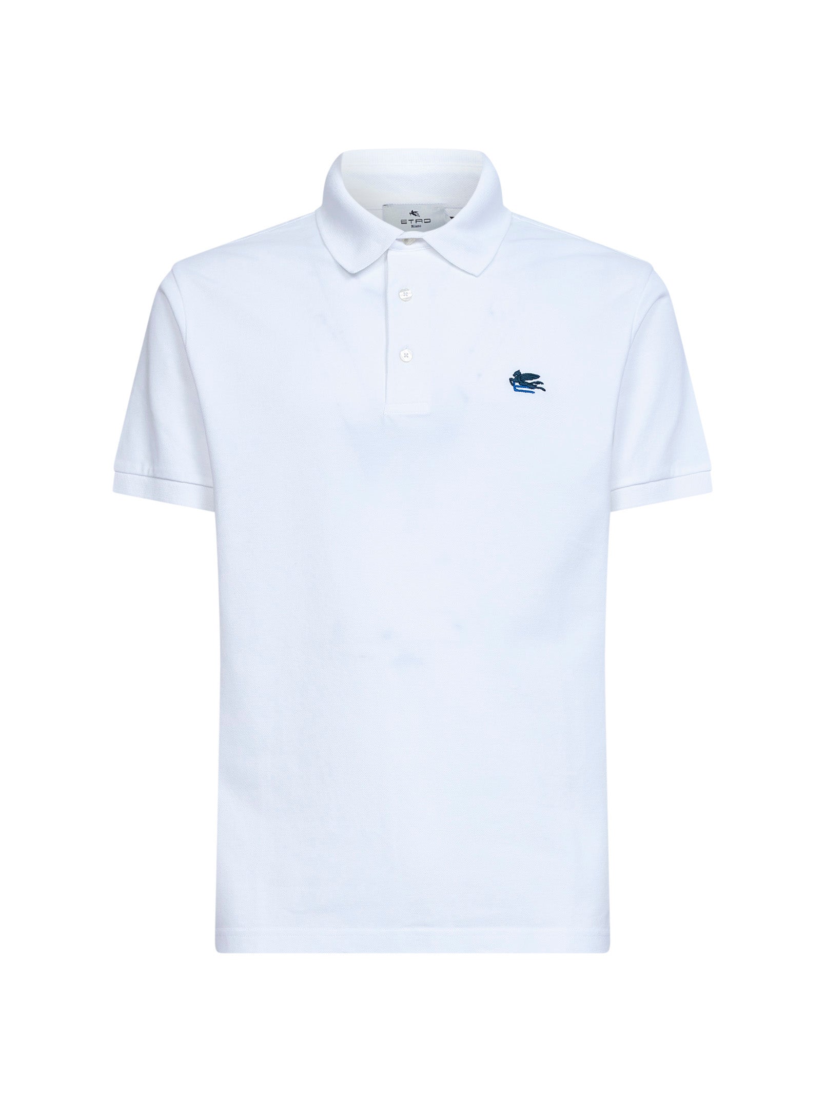 Etro Men White Cotton Pique Polo Shirt With Pegaso Embroidery ETRO