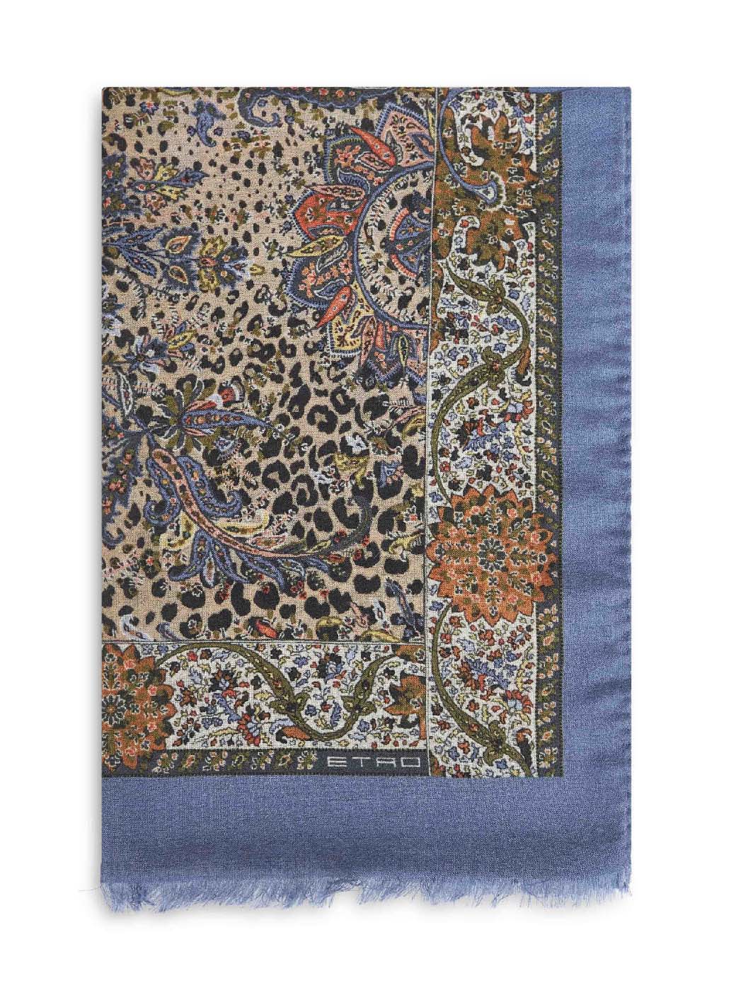 Etro Women Powder Blue Cashmere Blend Animalier Paisley-Pattern Scarf ETRO