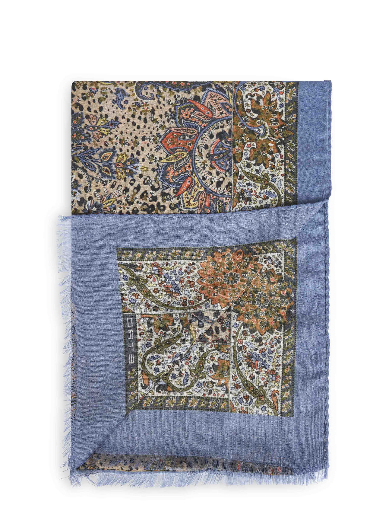 Etro Women Powder Blue Cashmere Blend Animalier Paisley-Pattern Scarf ETRO