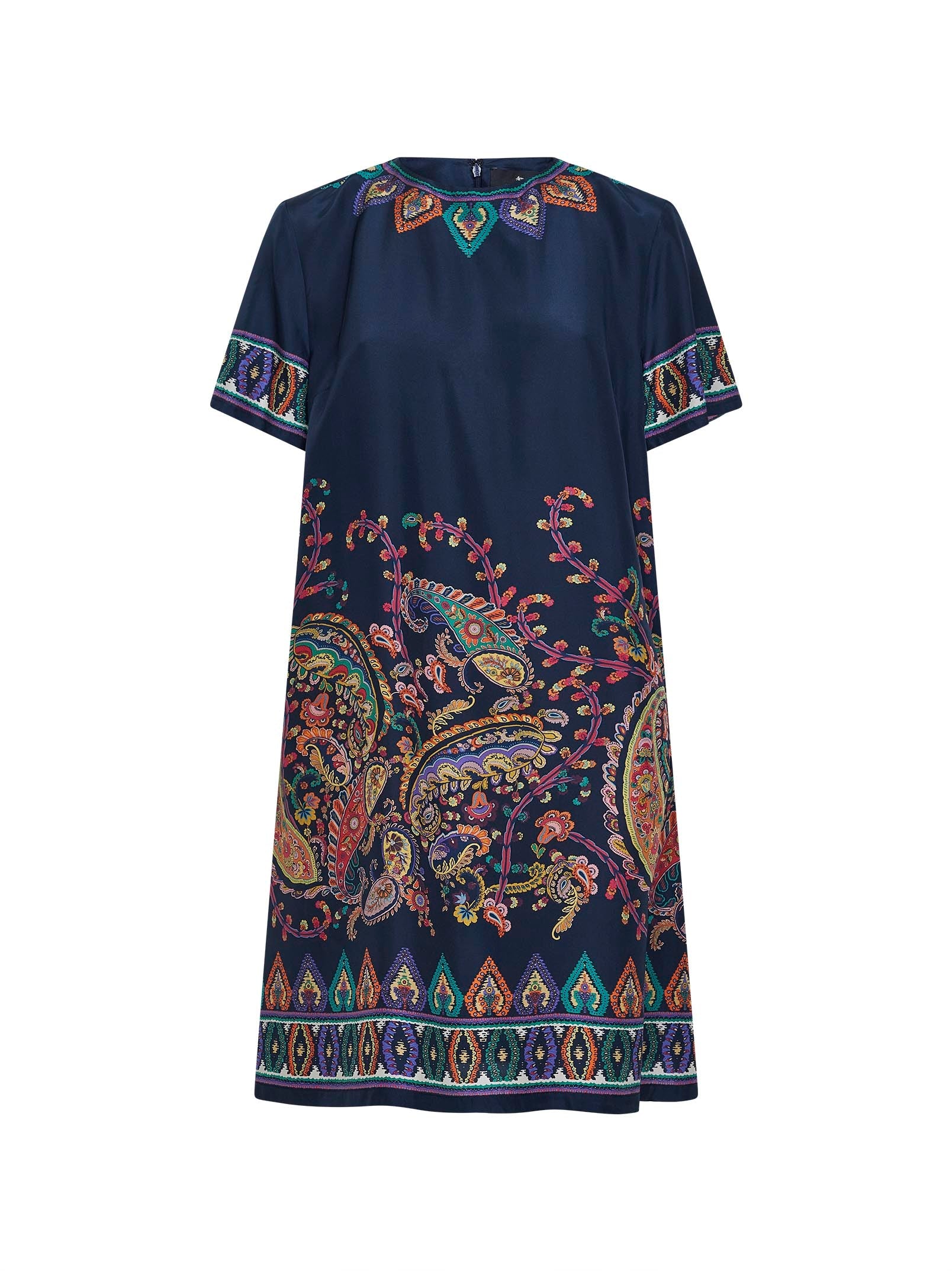 Etro Women Blue Paisley-Print Habotai Silk Tunic Short Dress ETRO