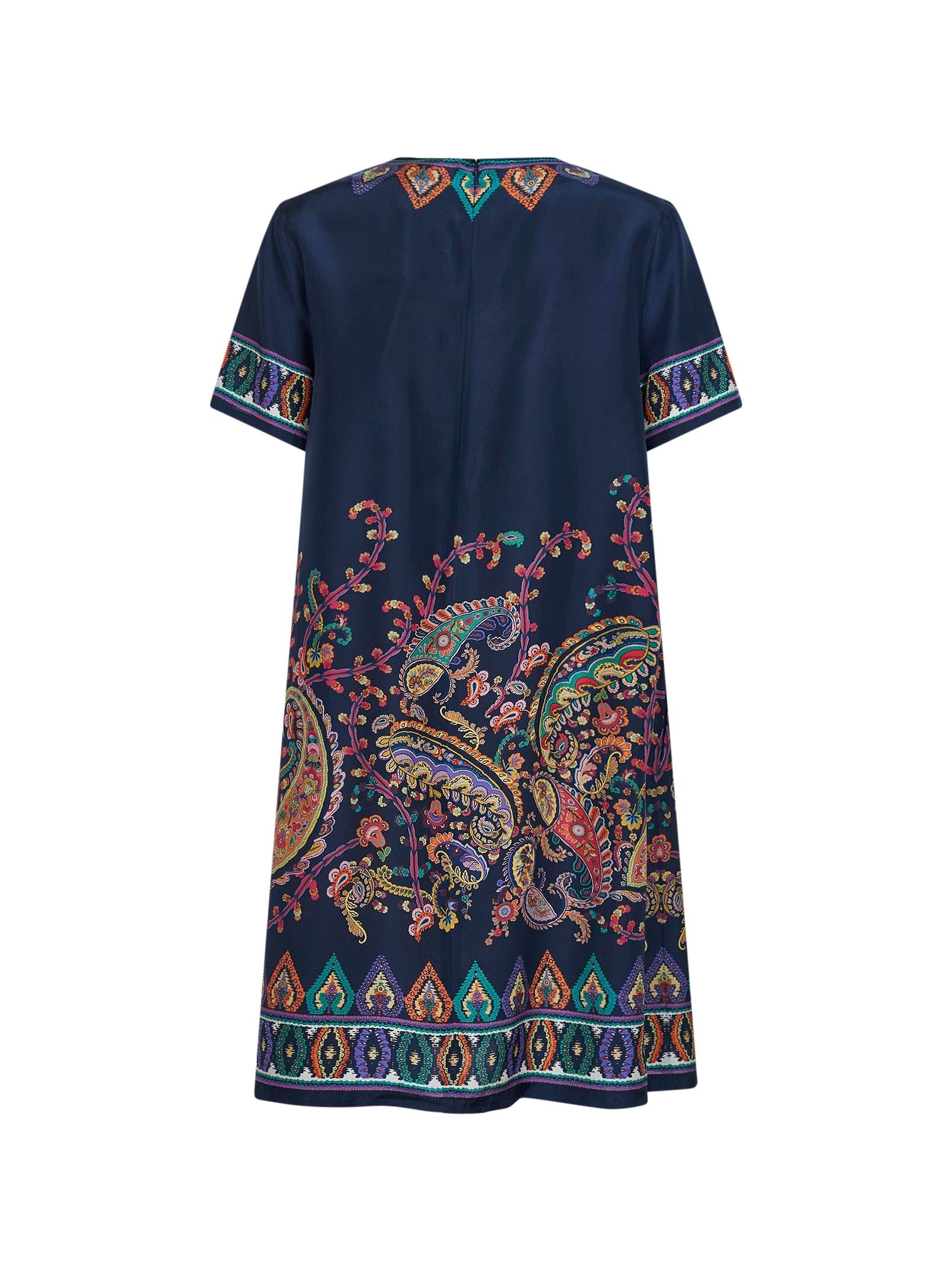 Etro Women Blue Paisley-Print Habotai Silk Tunic Short Dress ETRO
