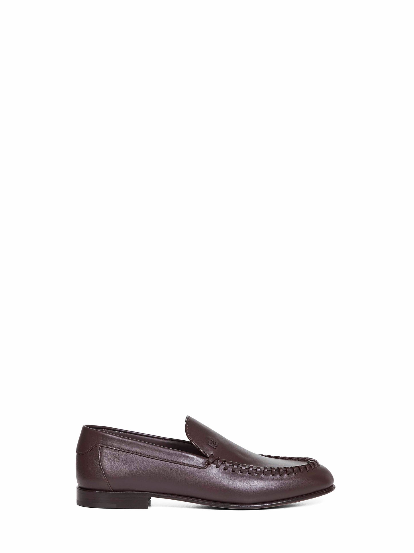 Fendi Men Dark Brown Leather Braided Loafers FENDI