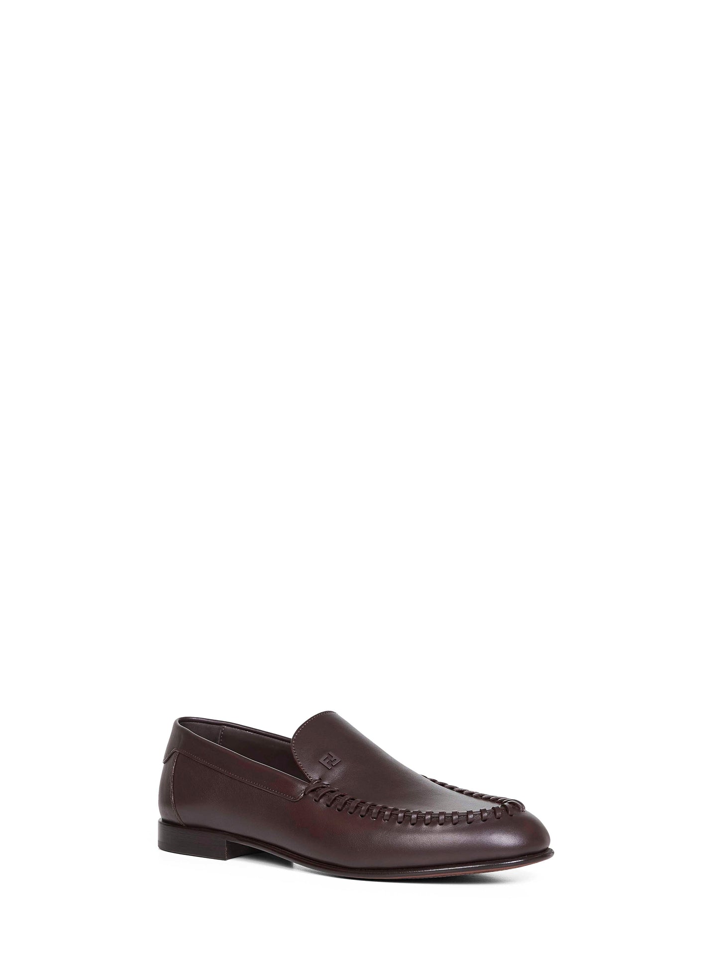 Fendi Men Dark Brown Leather Braided Loafers FENDI