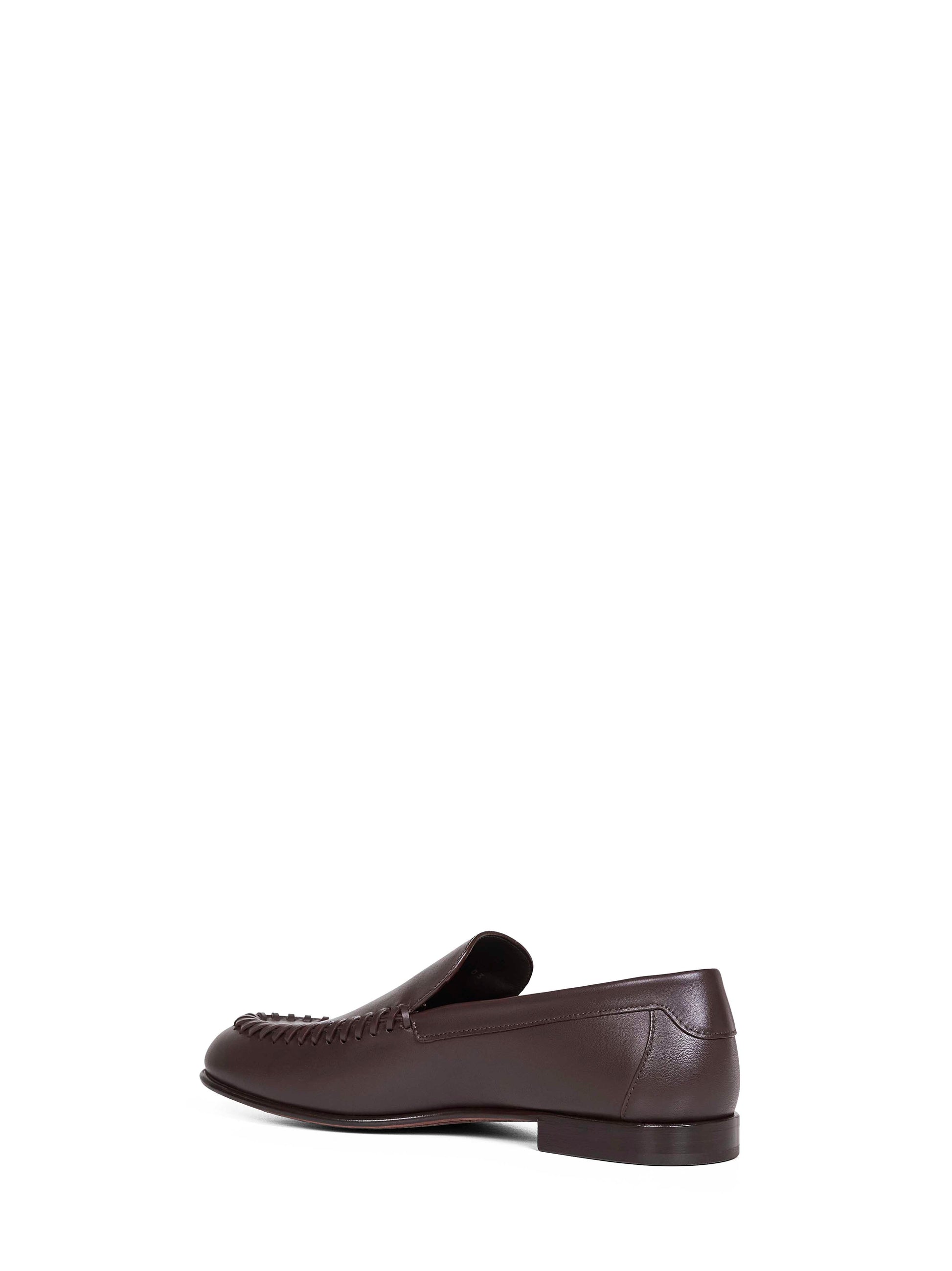 Fendi Men Dark Brown Leather Braided Loafers FENDI