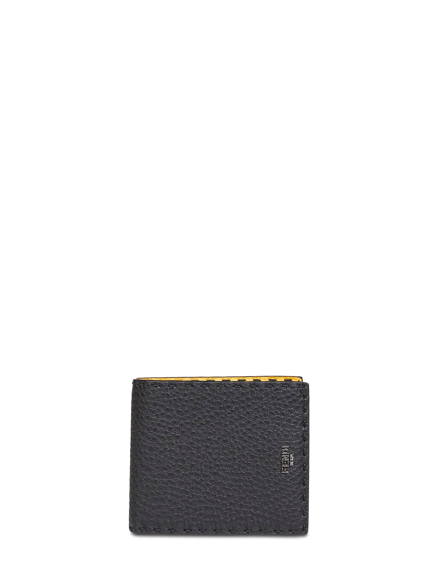 Fendi Men Black And Yellow Selleria Bi-Fold Wallet FENDI