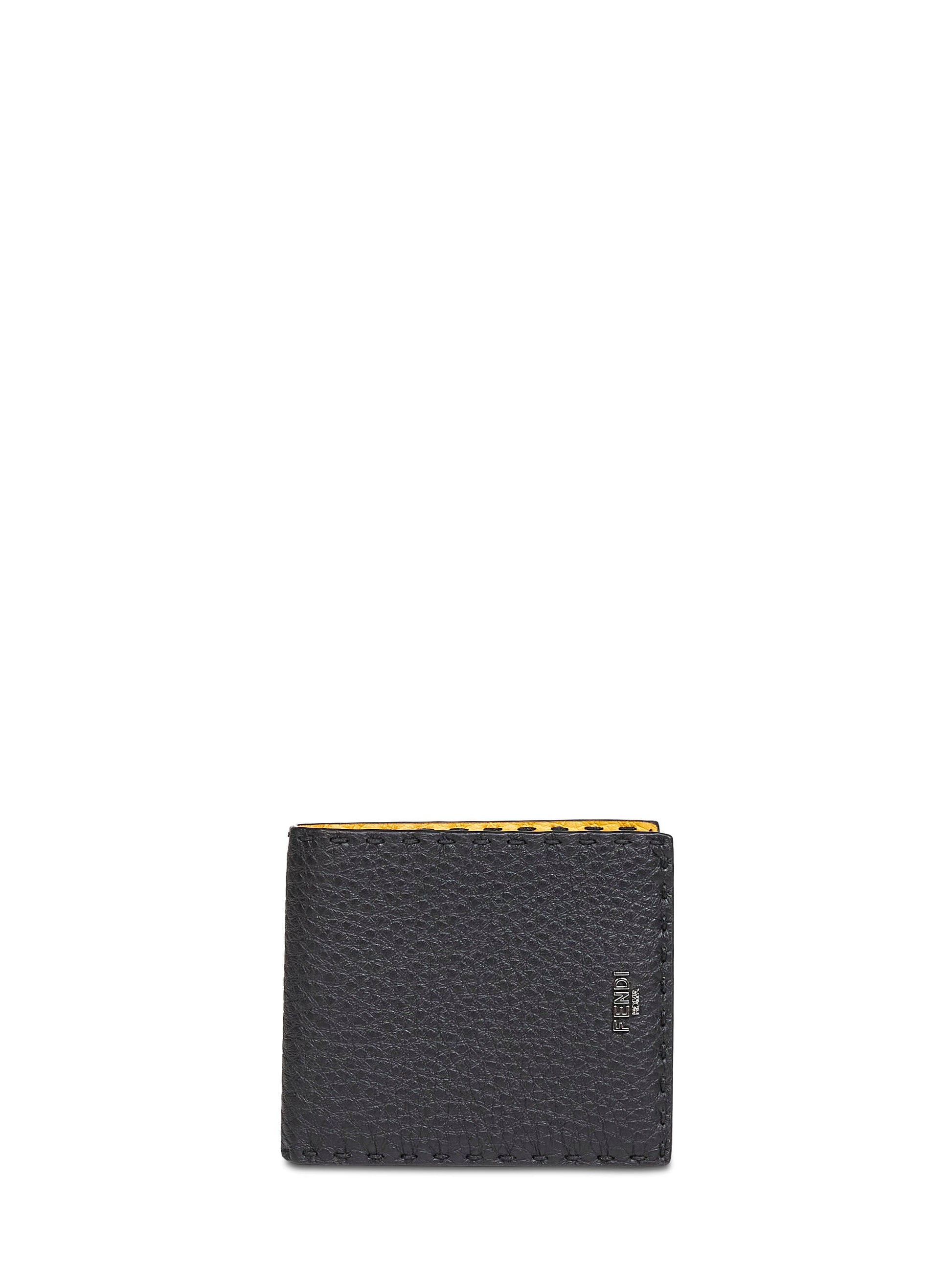 Fendi Men Black And Yellow Selleria Bi-Fold Wallet FENDI