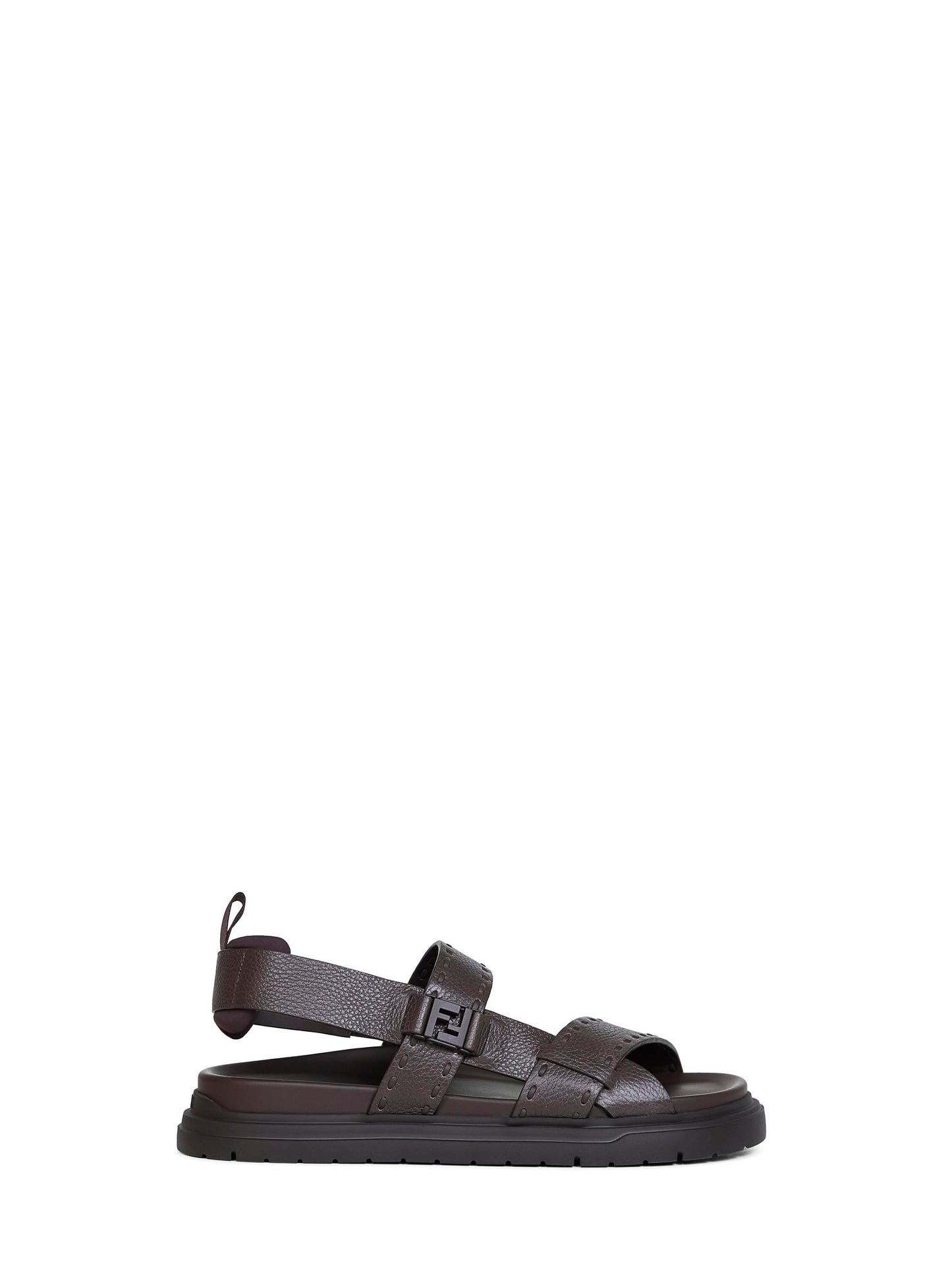 Fendi Men Dark Brown Cuoio Romano Leather Fendi Chunky Sandals FENDI