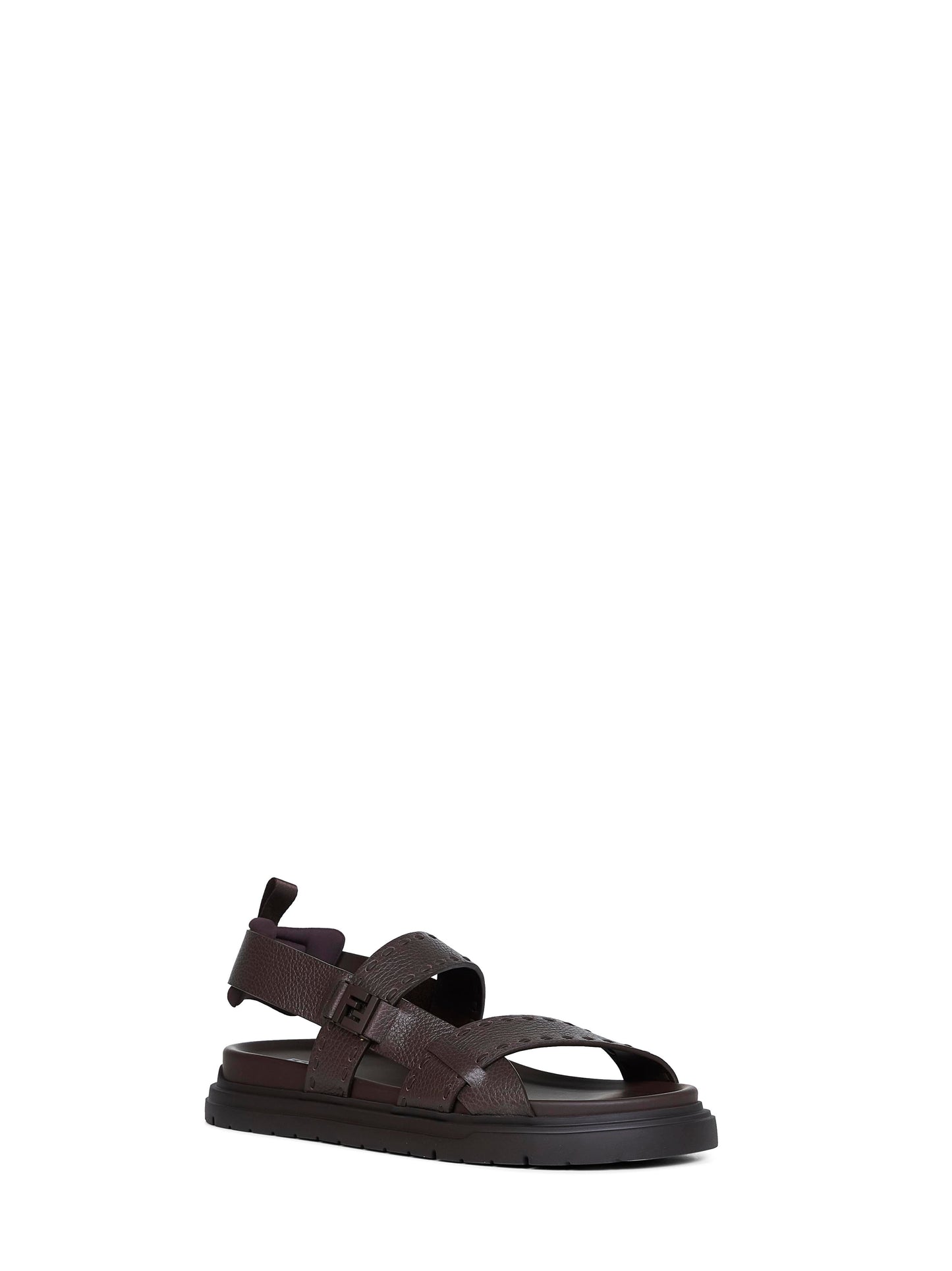 Fendi Men Dark Brown Cuoio Romano Leather Fendi Chunky Sandals FENDI