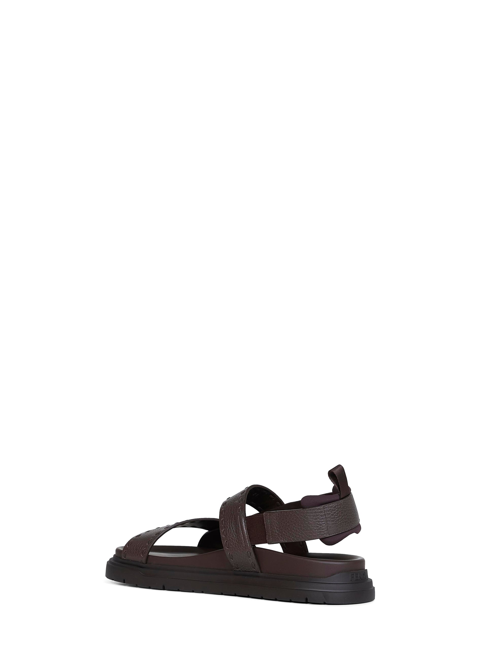 Fendi Men Dark Brown Cuoio Romano Leather Fendi Chunky Sandals FENDI
