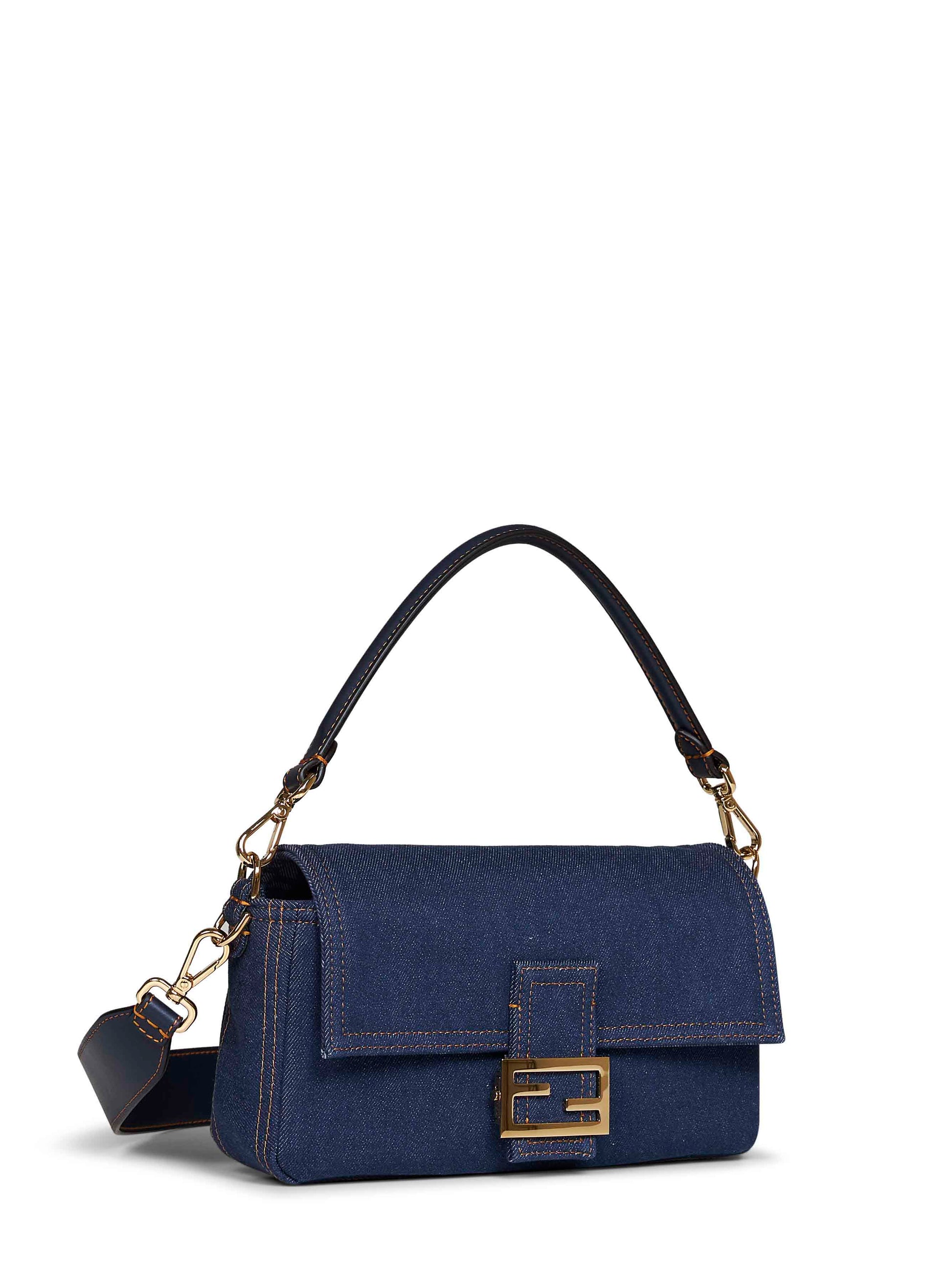 Fendi Women Blue Baguette Reversible Shoulder Bag FENDI