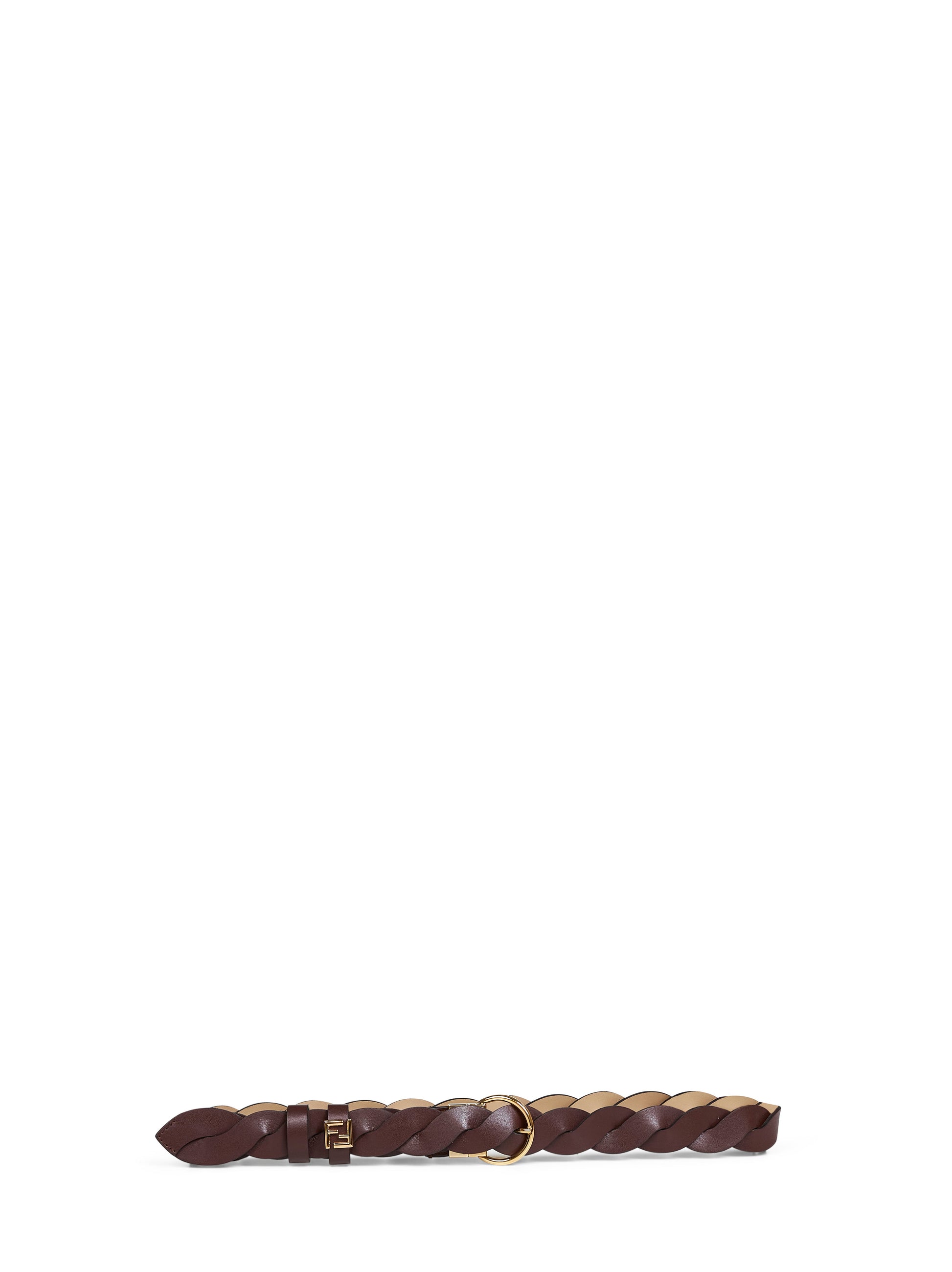 Fendi Women Mahogany And Cappuccino Woven Leather Reversible Ff Belt FENDI