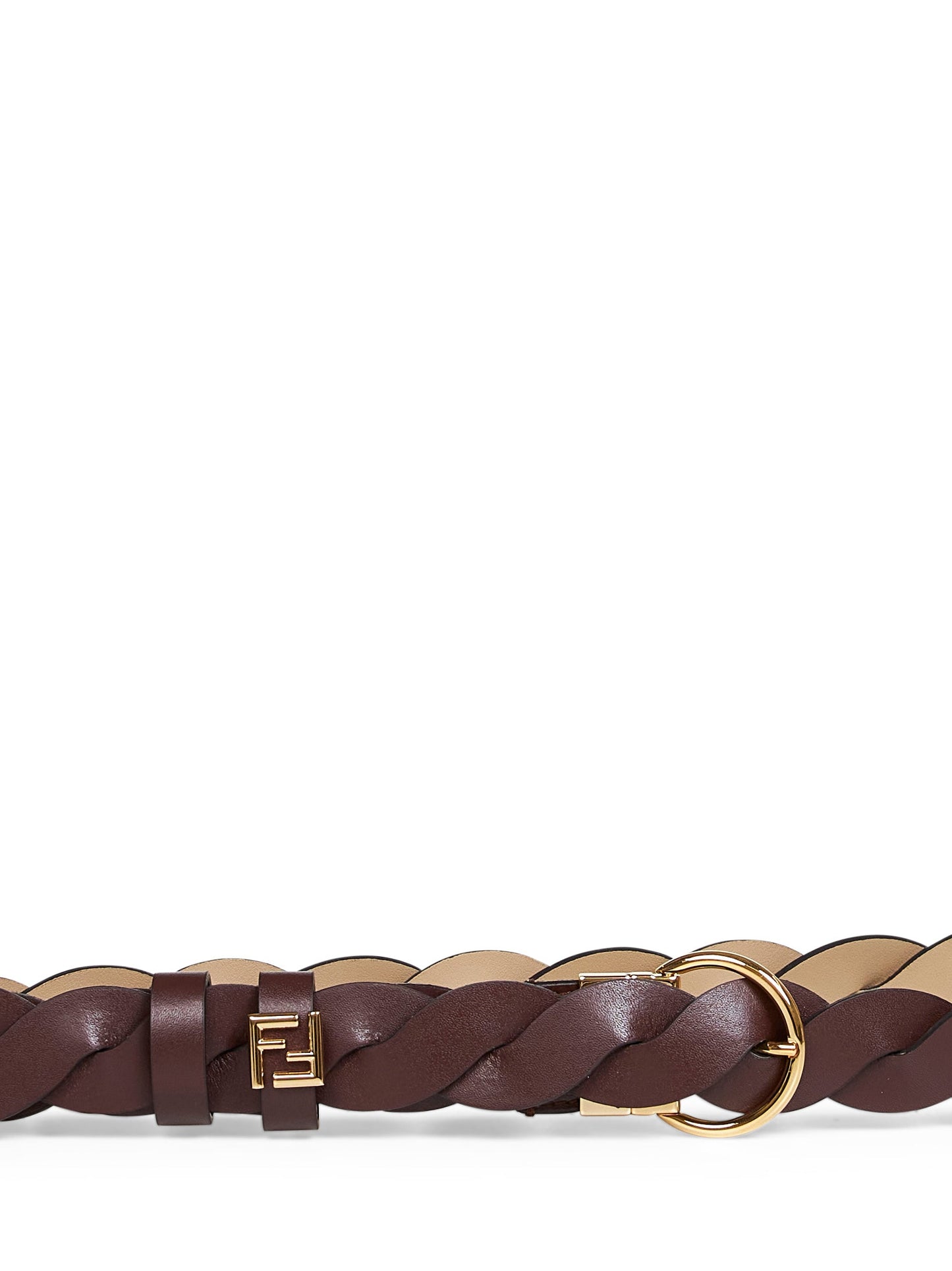 Fendi Women Mahogany And Cappuccino Woven Leather Reversible Ff Belt FENDI