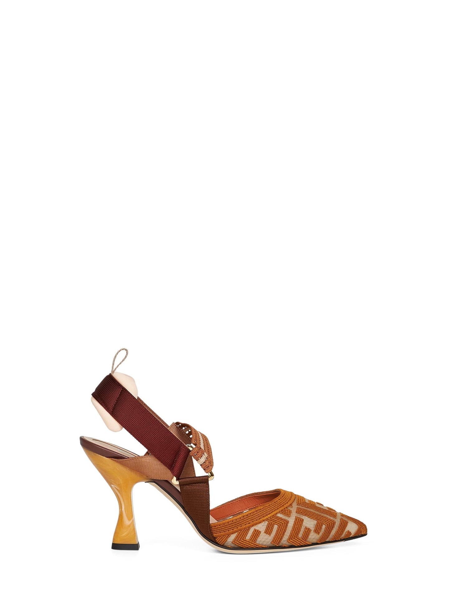 Fendi Women Brown Ff Fabric Colibrì Slingback Pumps FENDI