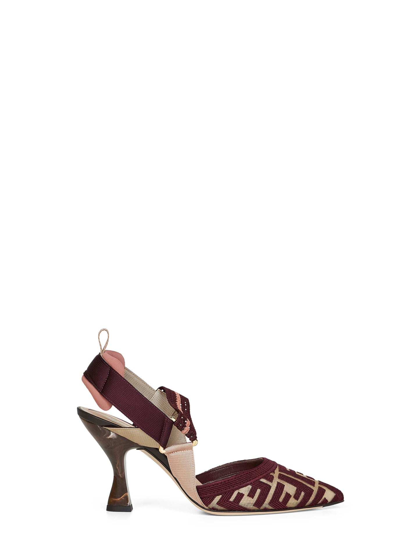 Fendi Women Burgundy Ff Fabric Colibrì Slingback Pumps FENDI