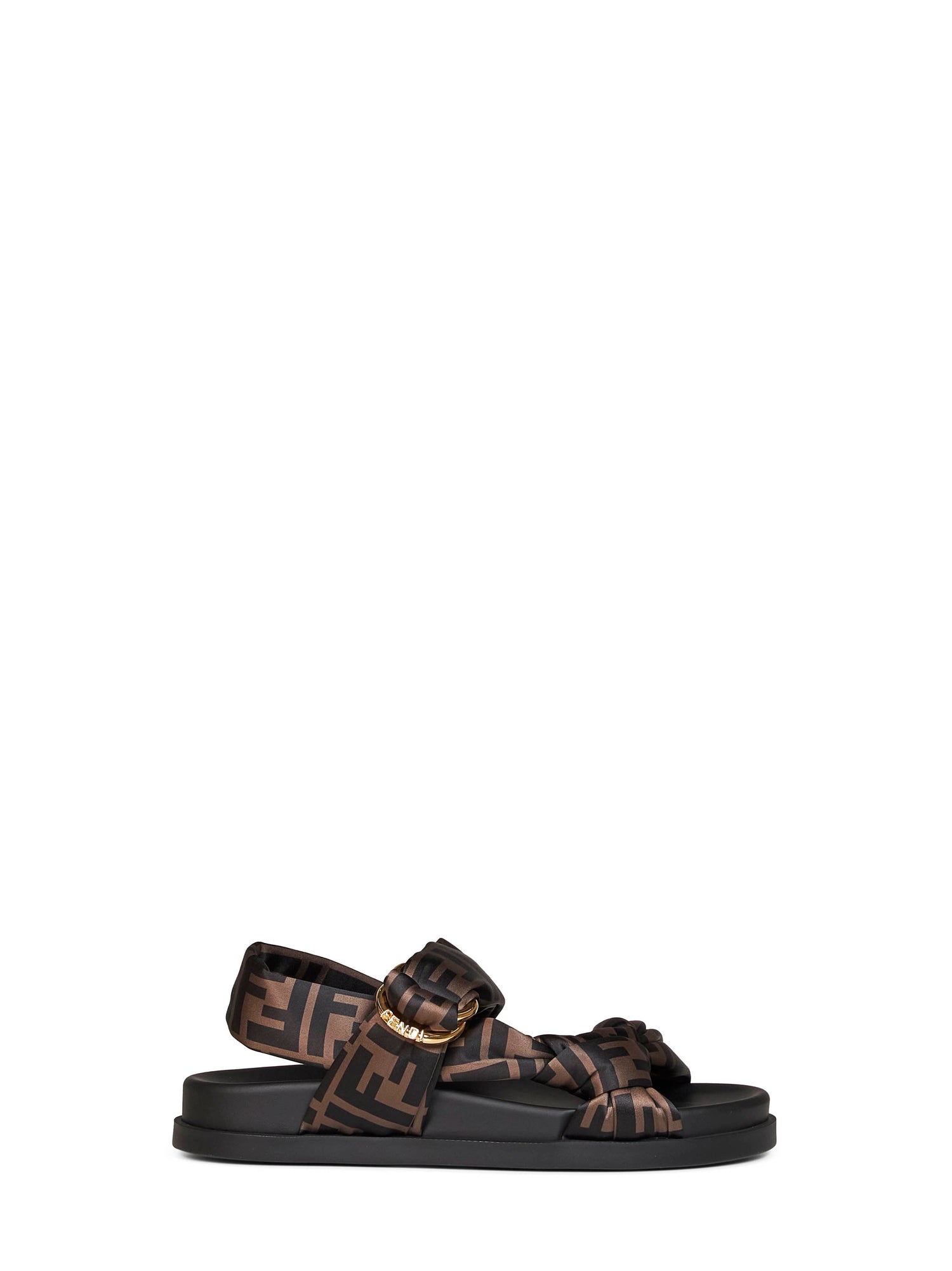 Fendi Women Brown Ff Satin Fendi Feel Sandals FENDI