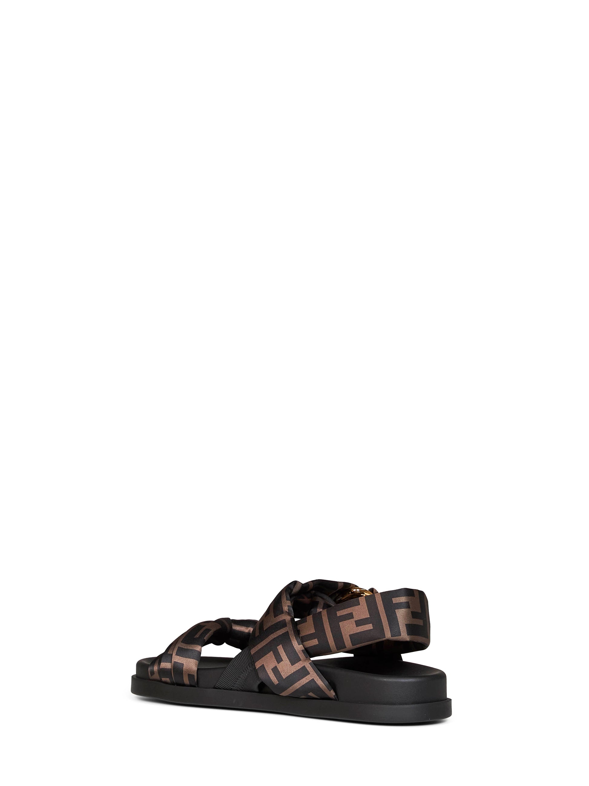 Fendi Women Brown Ff Satin Fendi Feel Sandals FENDI