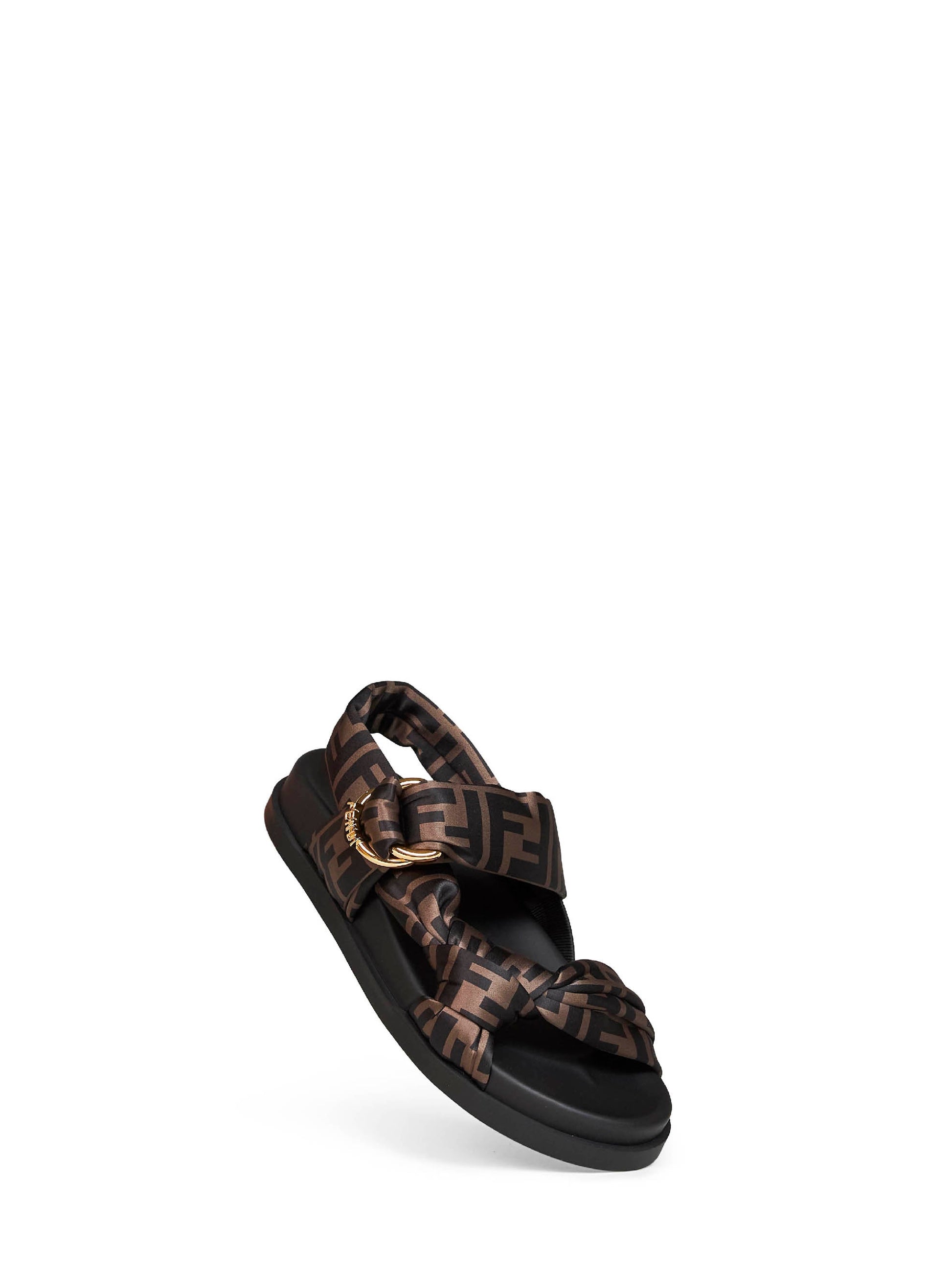 Fendi Women Brown Ff Satin Fendi Feel Sandals FENDI