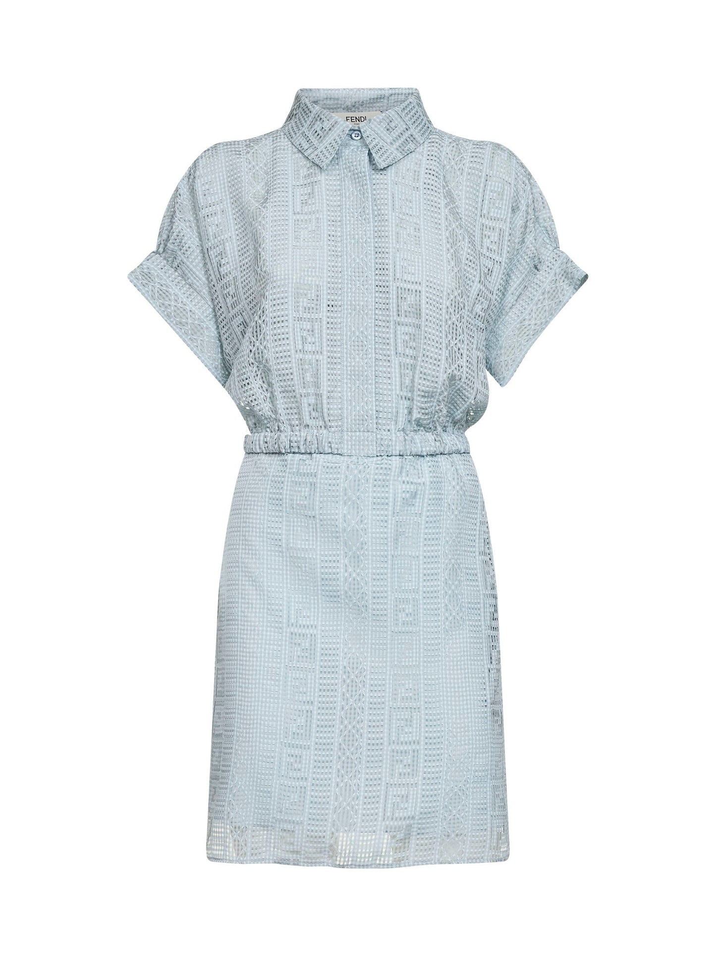 Fendi Women Light Blue Burnout Silk Blend Mini Shirt Dress FENDI