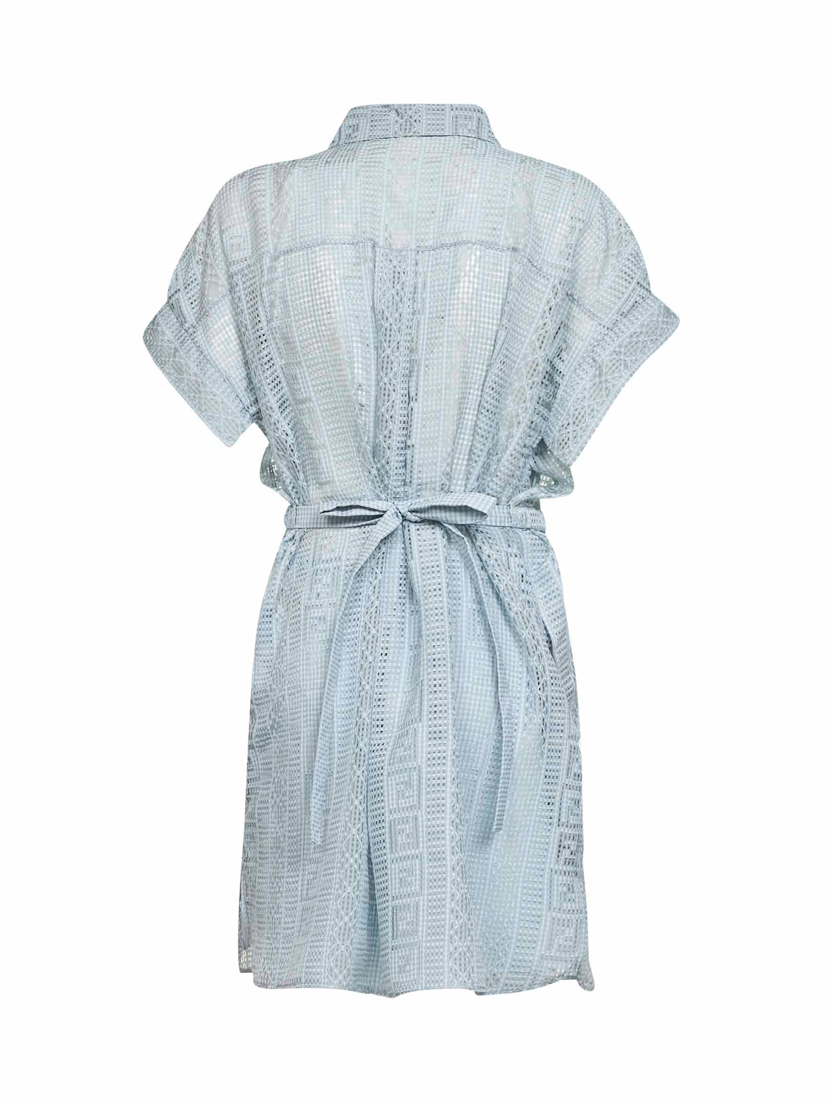 Fendi Women Light Blue Burnout Silk Blend Mini Shirt Dress FENDI