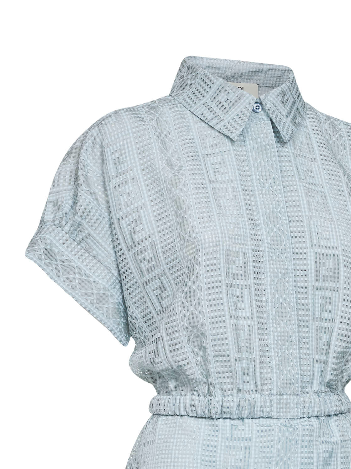Fendi Women Light Blue Burnout Silk Blend Mini Shirt Dress FENDI